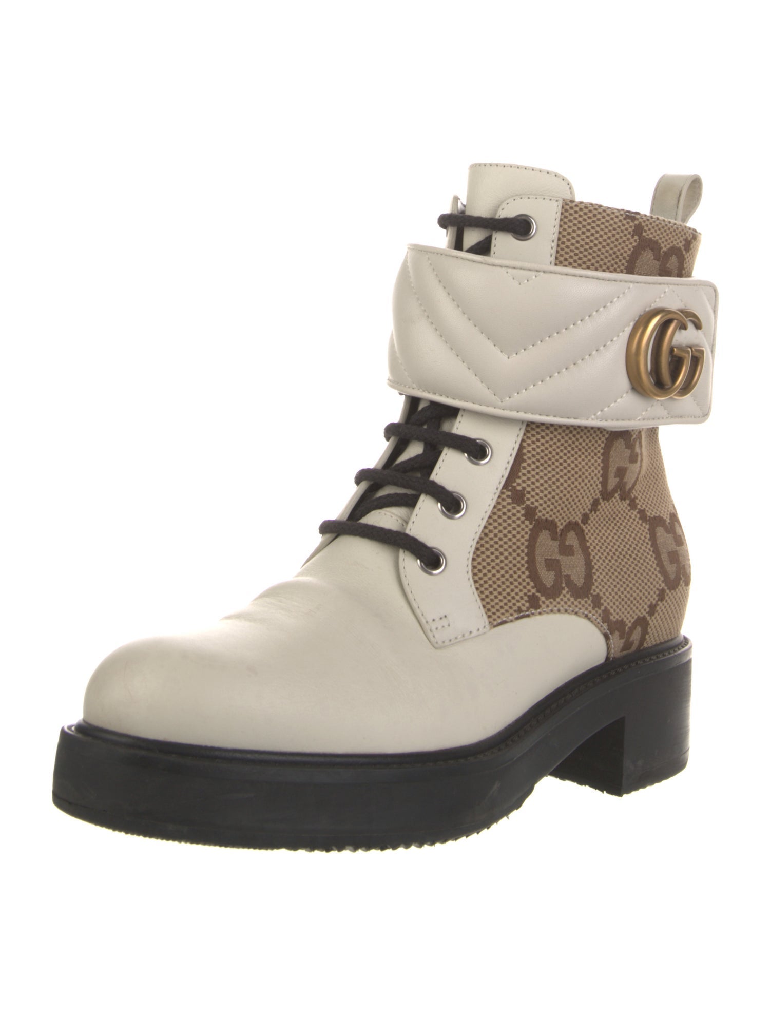 Gucci GG Canvas Leather Combat Boots