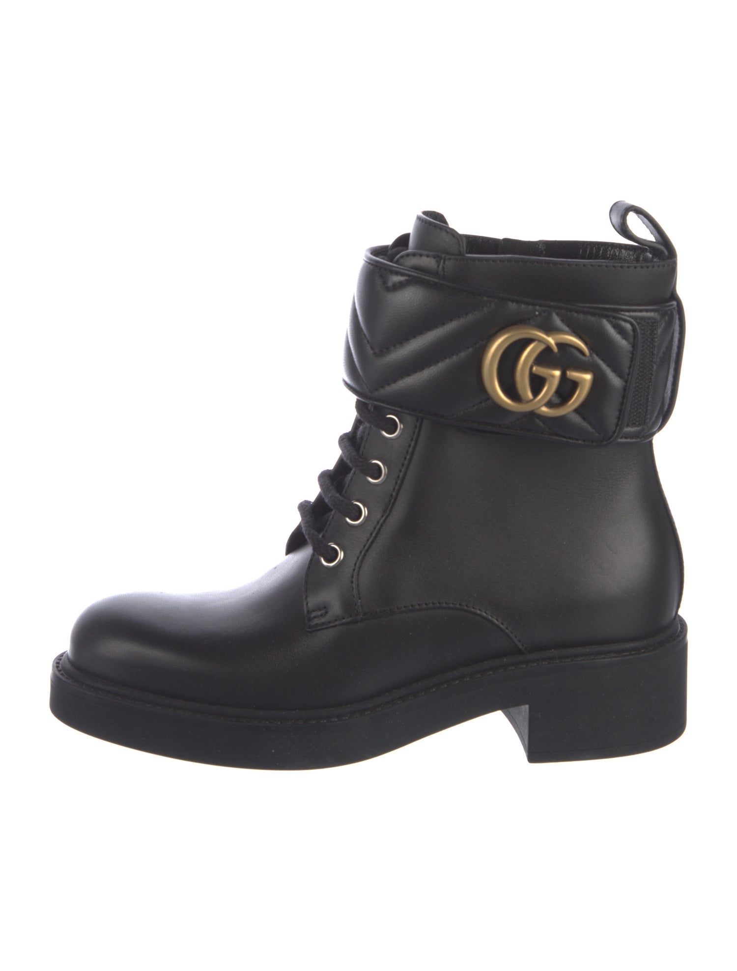 Gucci Double G Logo Leather Combat Boots