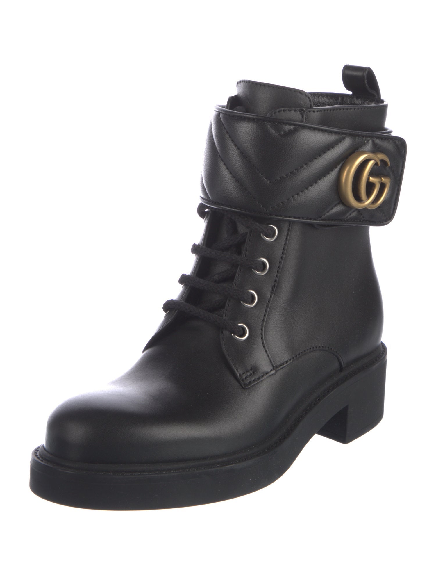 Gucci Double G Logo Leather Combat Boots