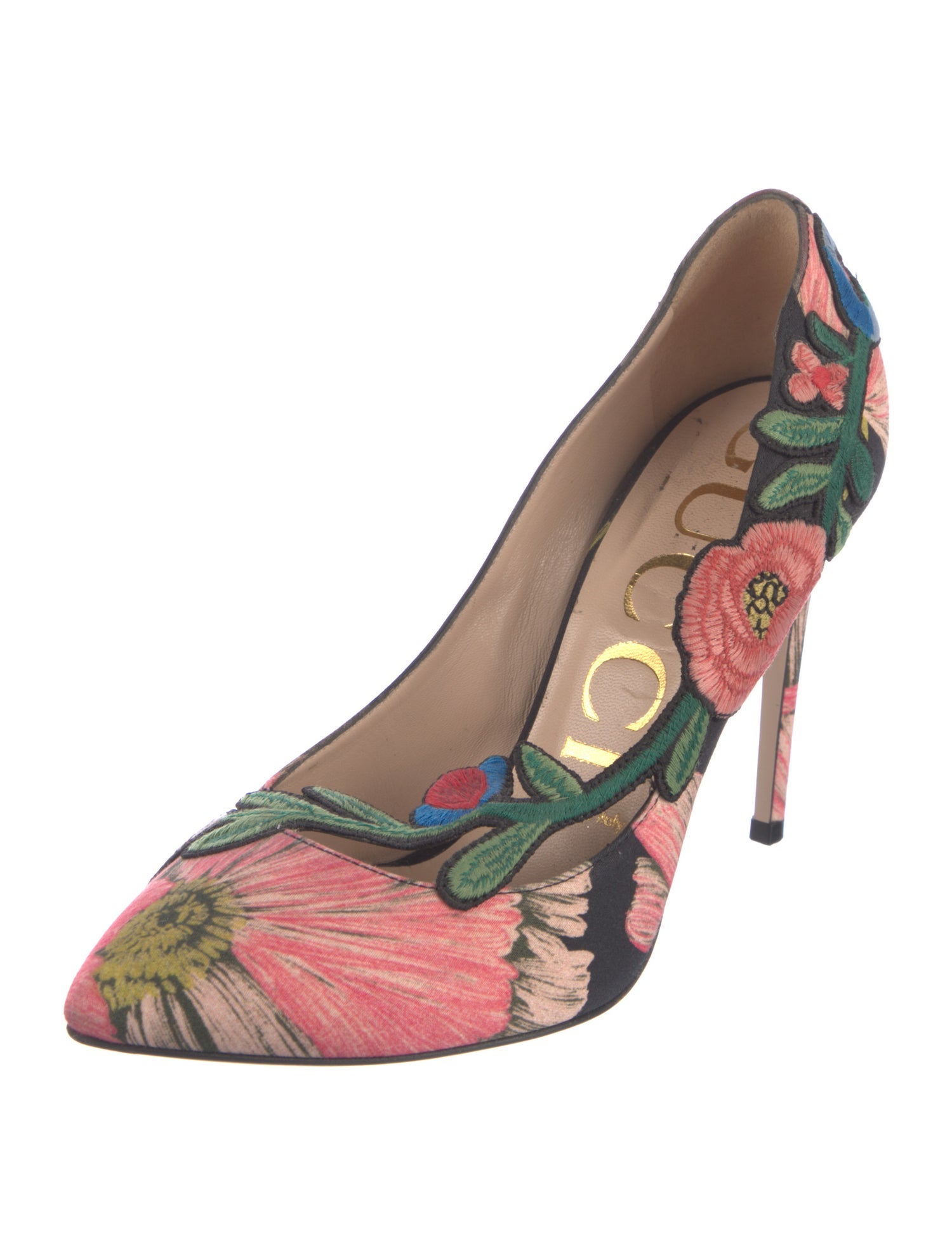 Gucci Flora Print Embroidered Accent Pumps