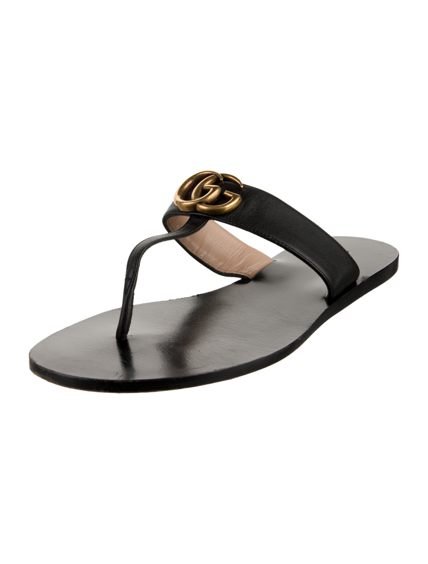 Gucci Double G Logo Leather Slides