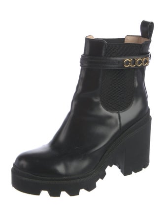Gucci Double G Logo Leather Rain Boots
