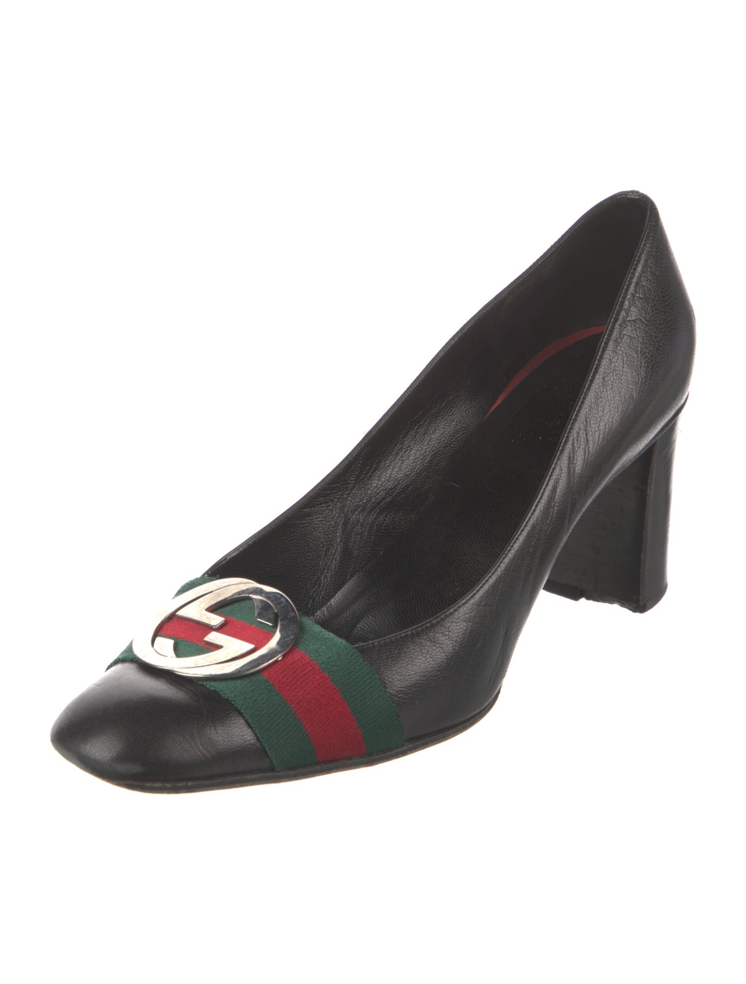 Gucci Web Accent Leather Pumps