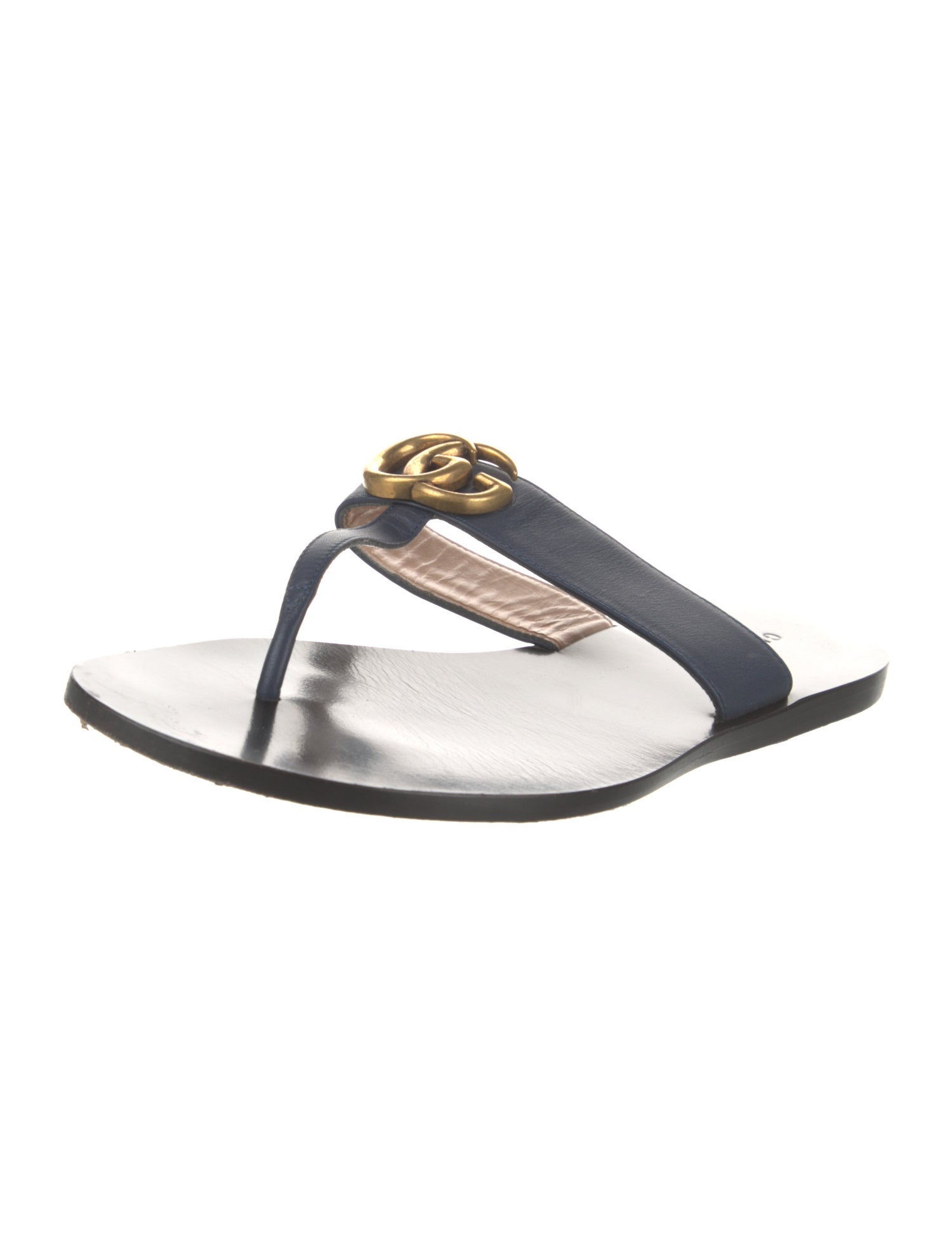 Gucci Double G Logo Leather Slides