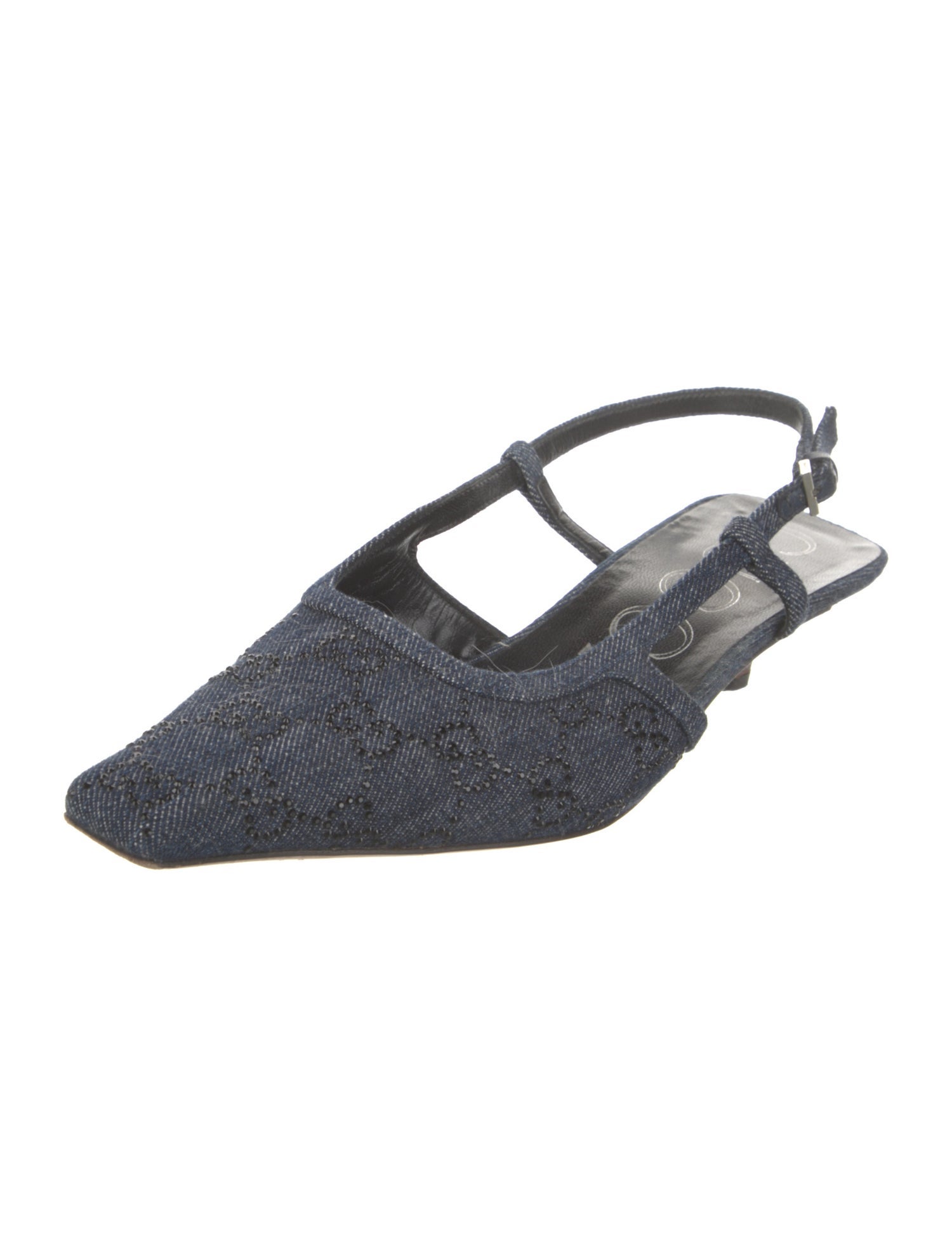 Gucci Denim Crystal Embellishments Slingback Pumps