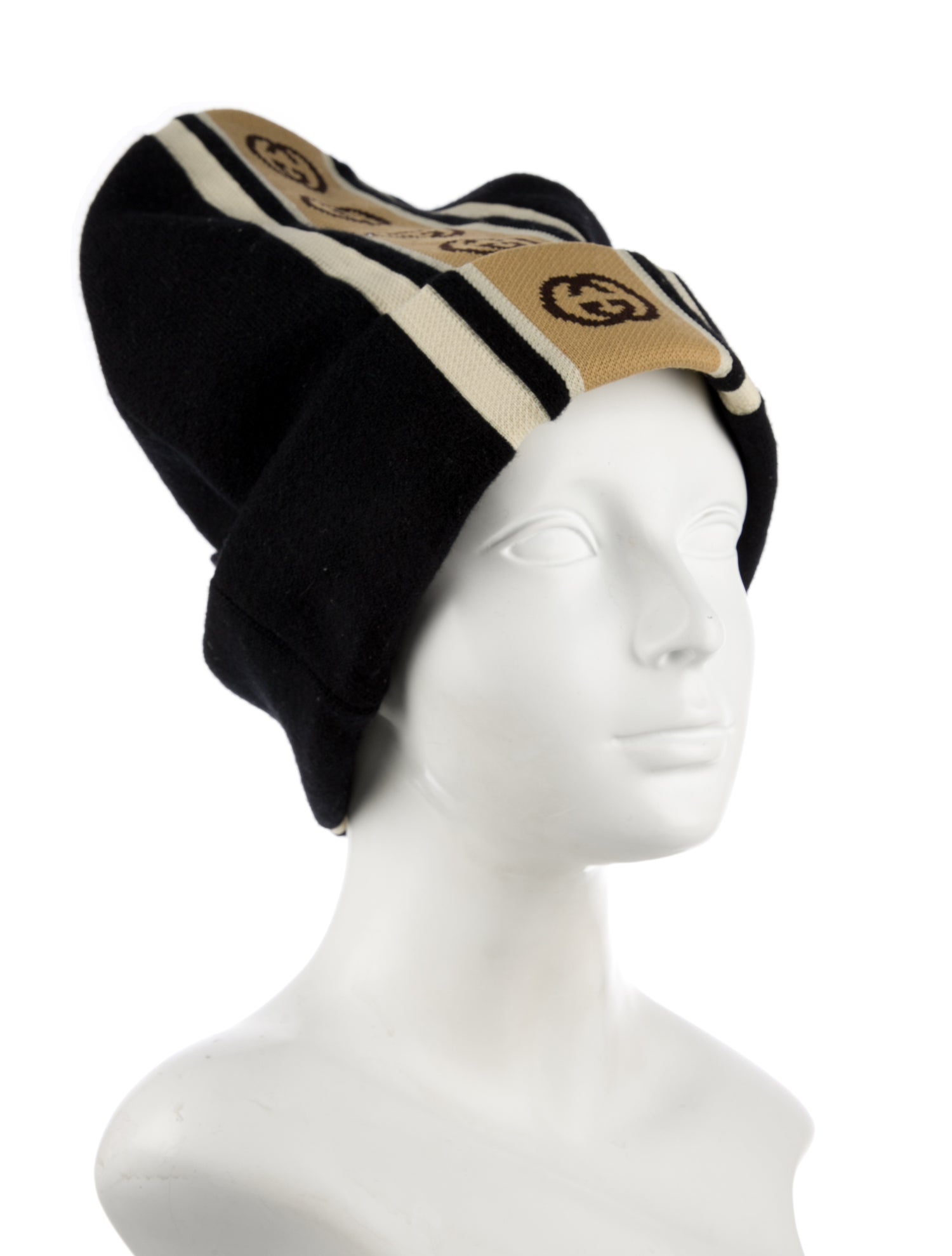 Gucci Men's Black Pattern Printed Interlocking GG Beanie