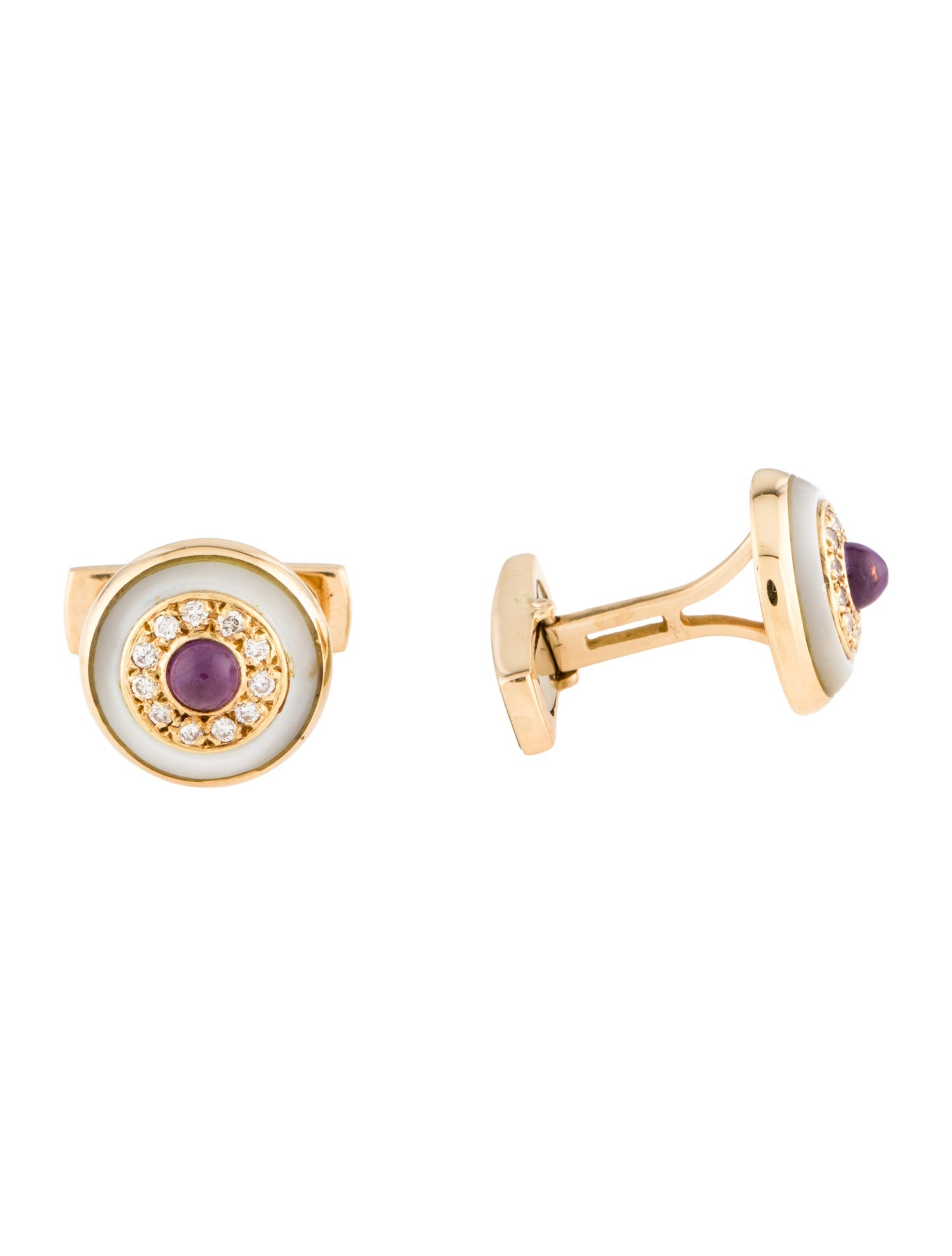 Gucci Vintage 18K Mother of Pearl, Amethyst & Diamond Cufflinks