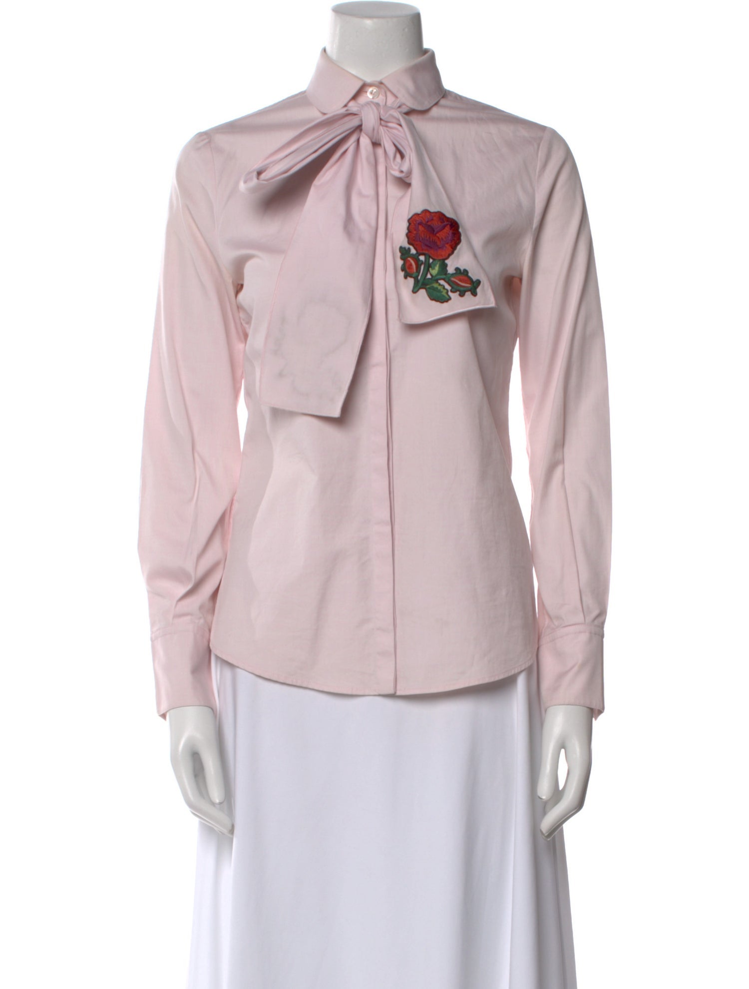 Gucci Tie Neck Long Sleeve Button-Up Top
