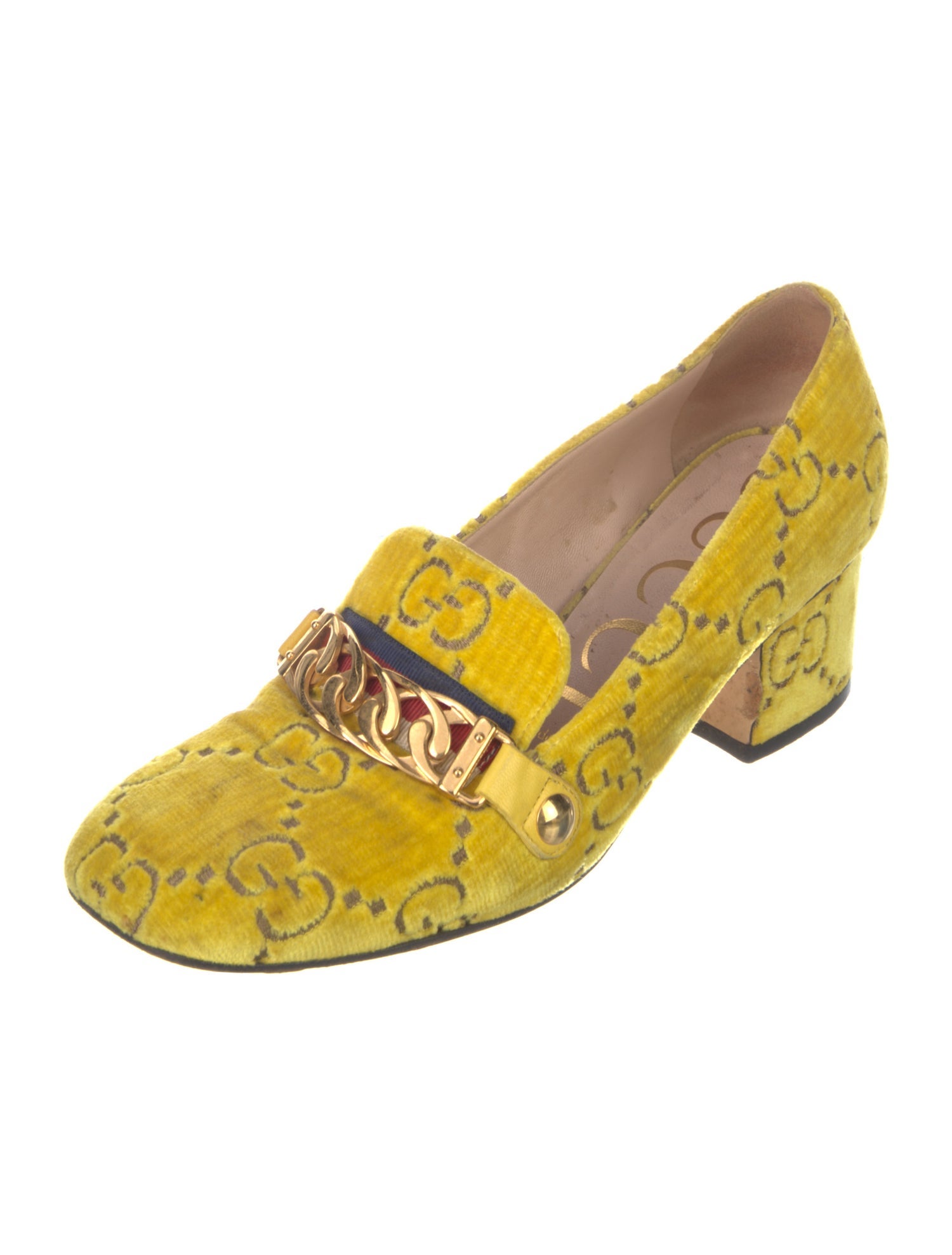 Gucci Sylvie Web Accent Velvet Pumps