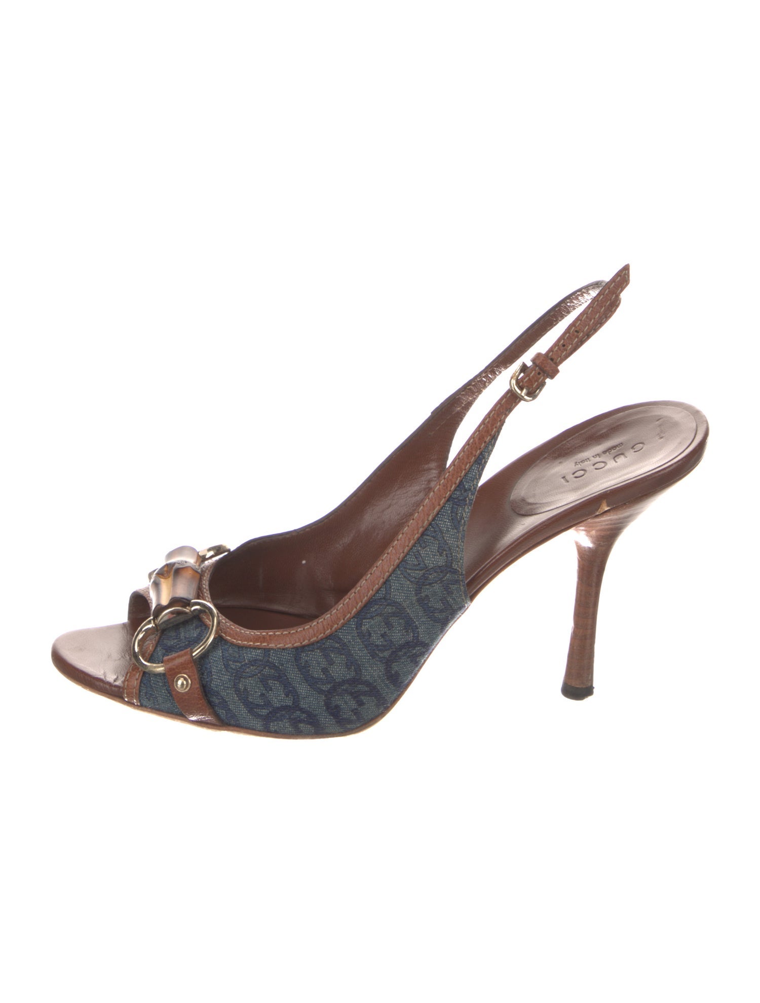 Gucci Horsebit Accent Denim Slingback Pumps
