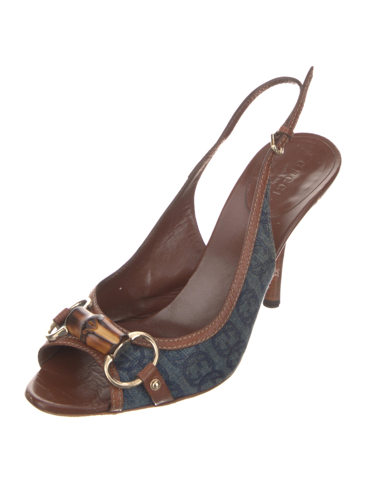 Gucci Horsebit Accent Denim Slingback Pumps