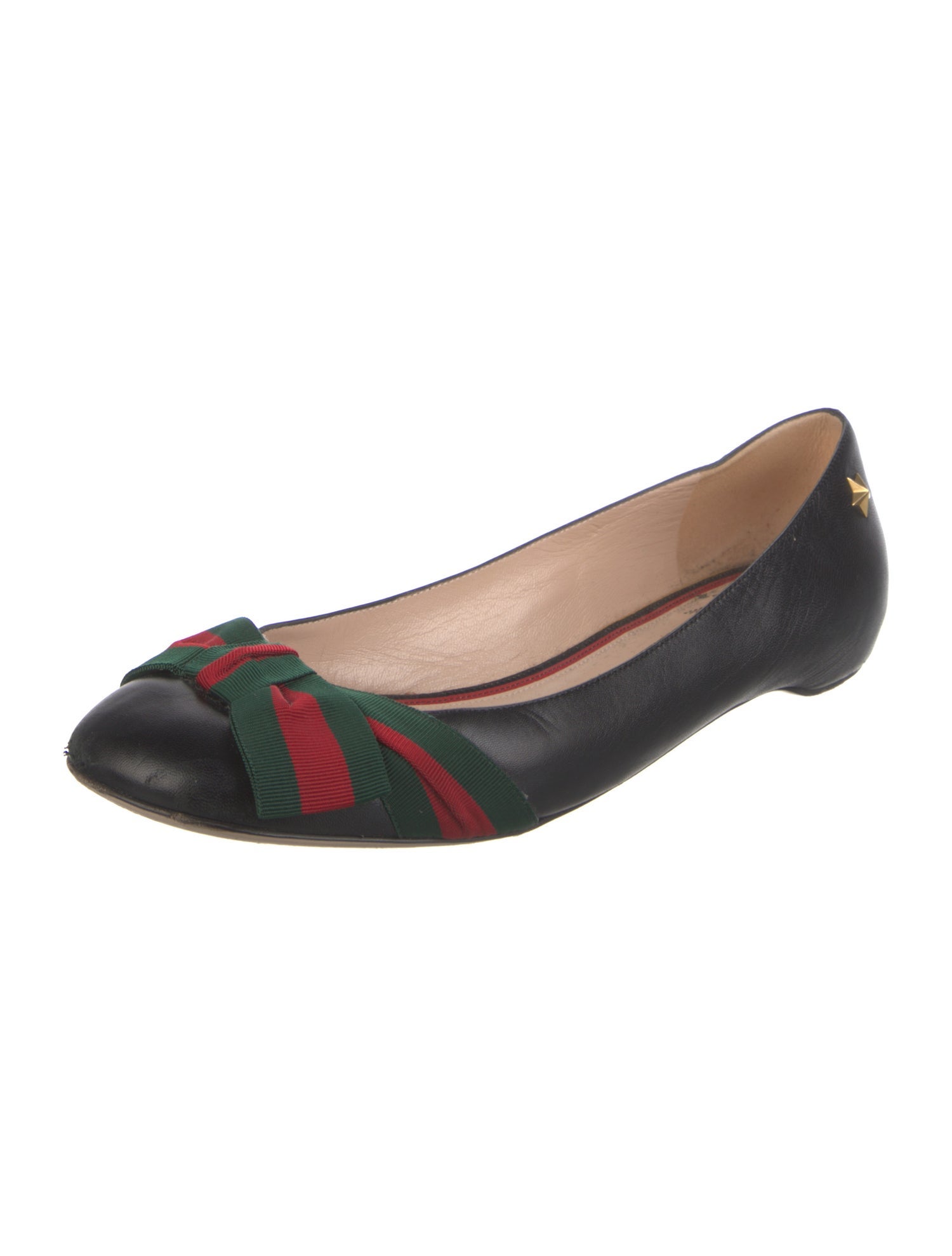 Gucci Web Accent Leather Ballet Flats