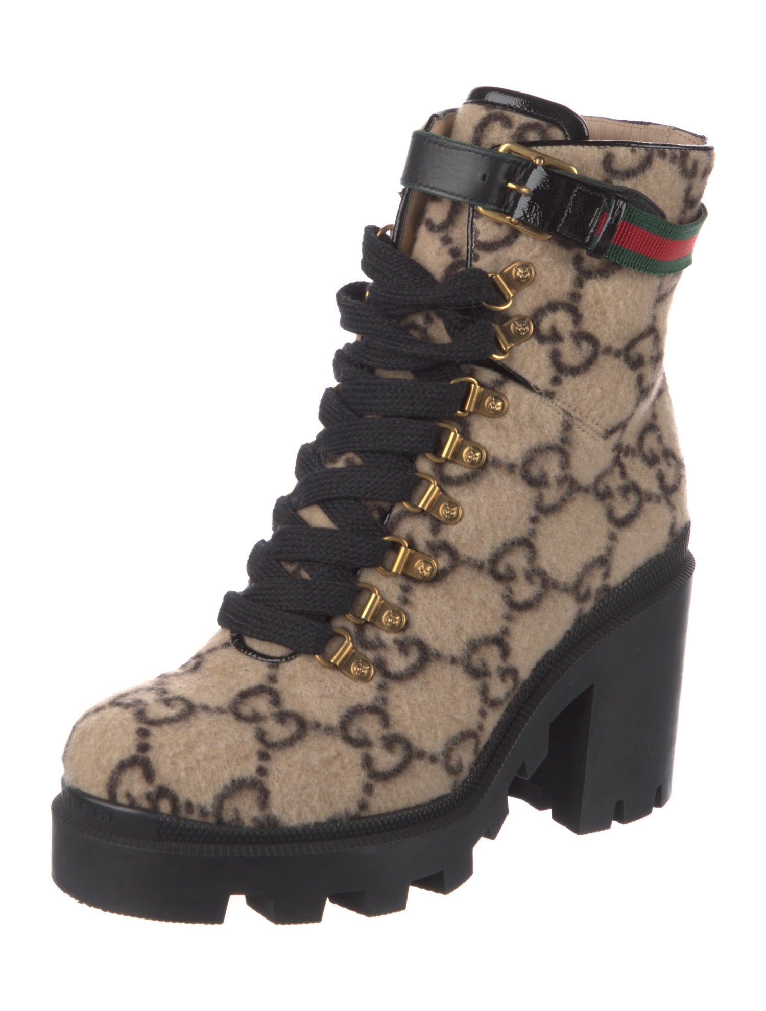 Gucci Web Accent Wool Lace-Up Boots