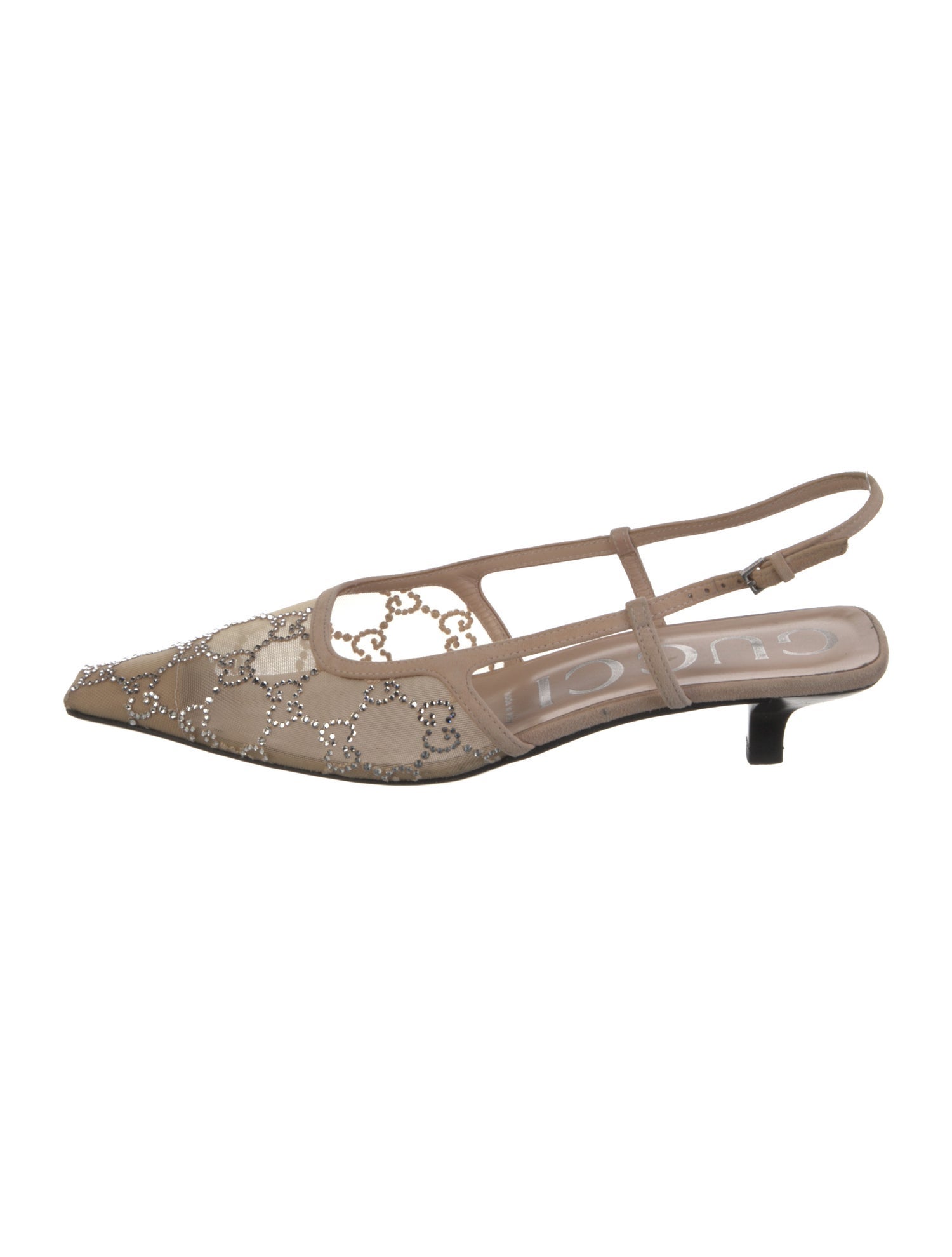 Gucci Mesh Crystal Embellishments Slingback Flats