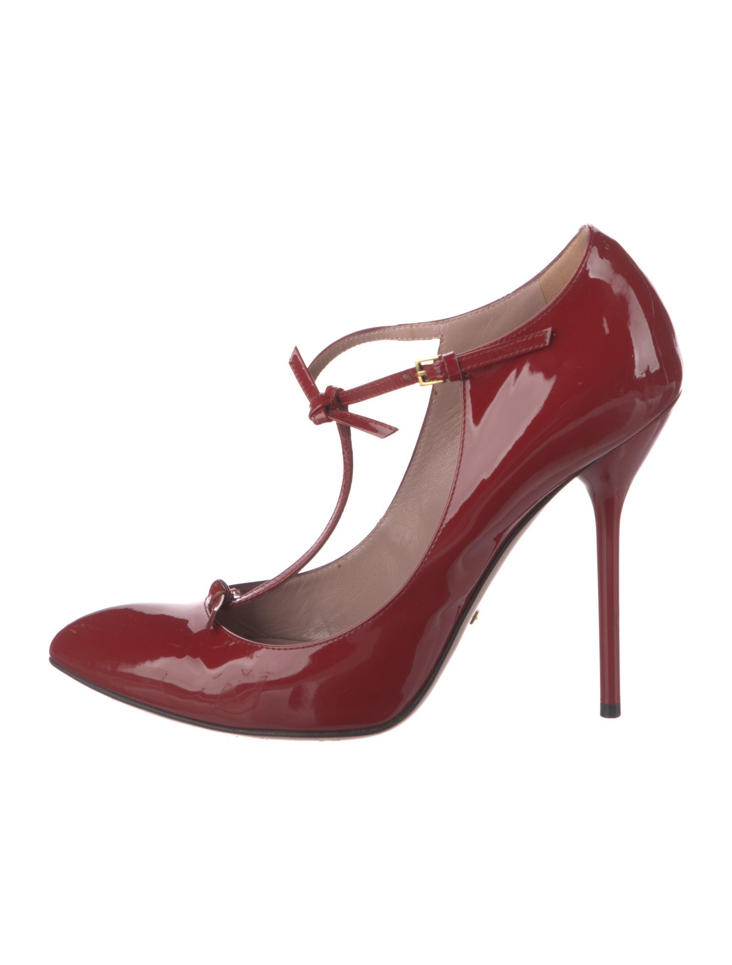 Gucci Patent Leather Bow Accents T-Strap Pumps