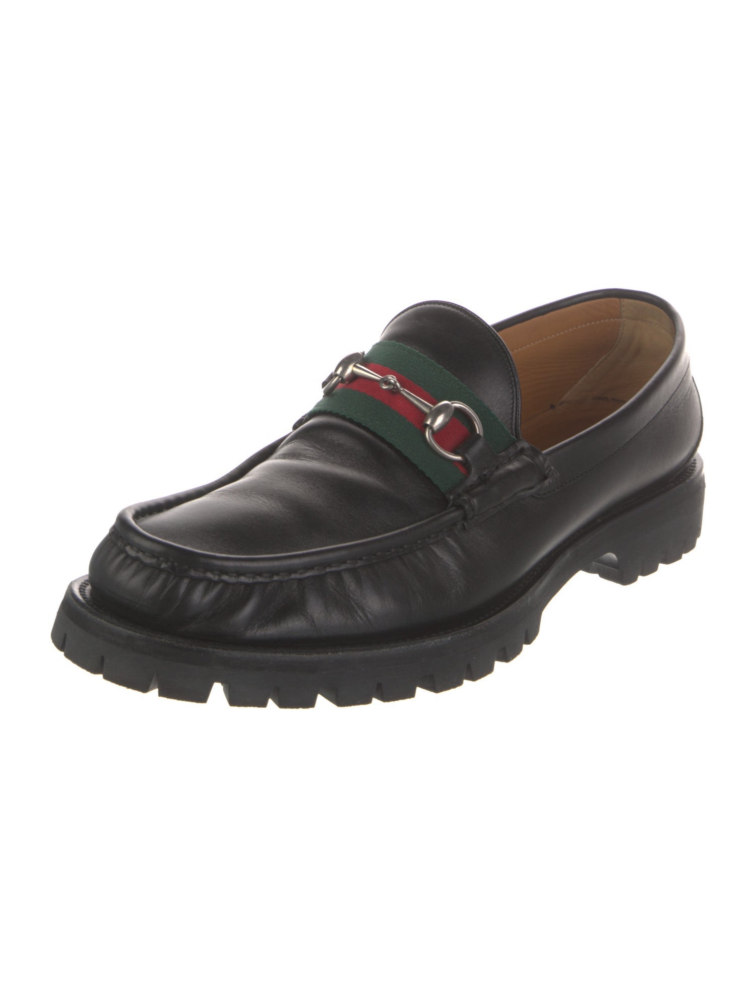 Gucci Web Accent Leather Loafers