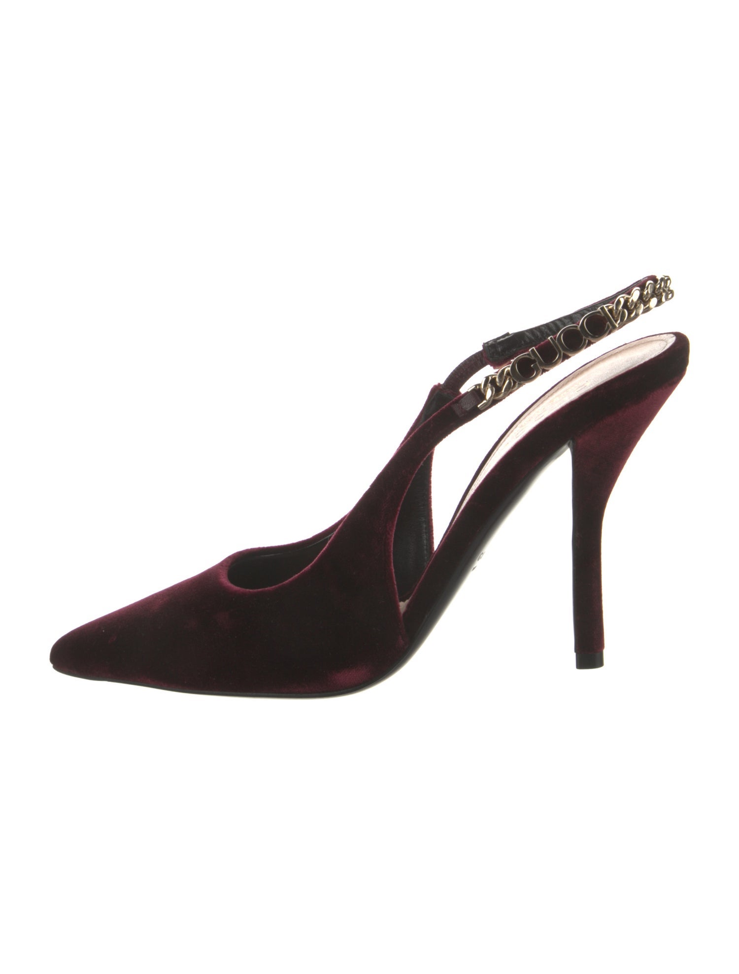 Gucci Velvet Chain-Link Accents Slingback Pumps
