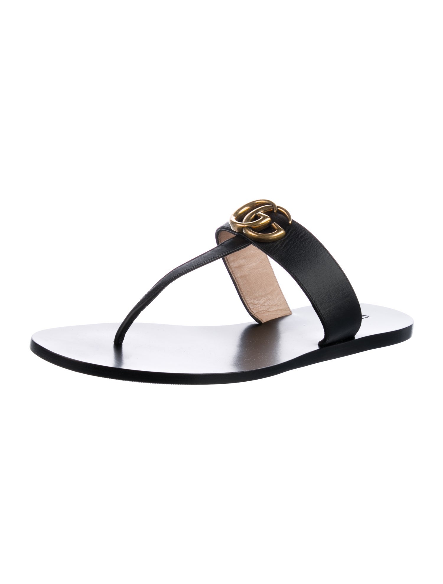 Gucci Double G Logo Leather Slides