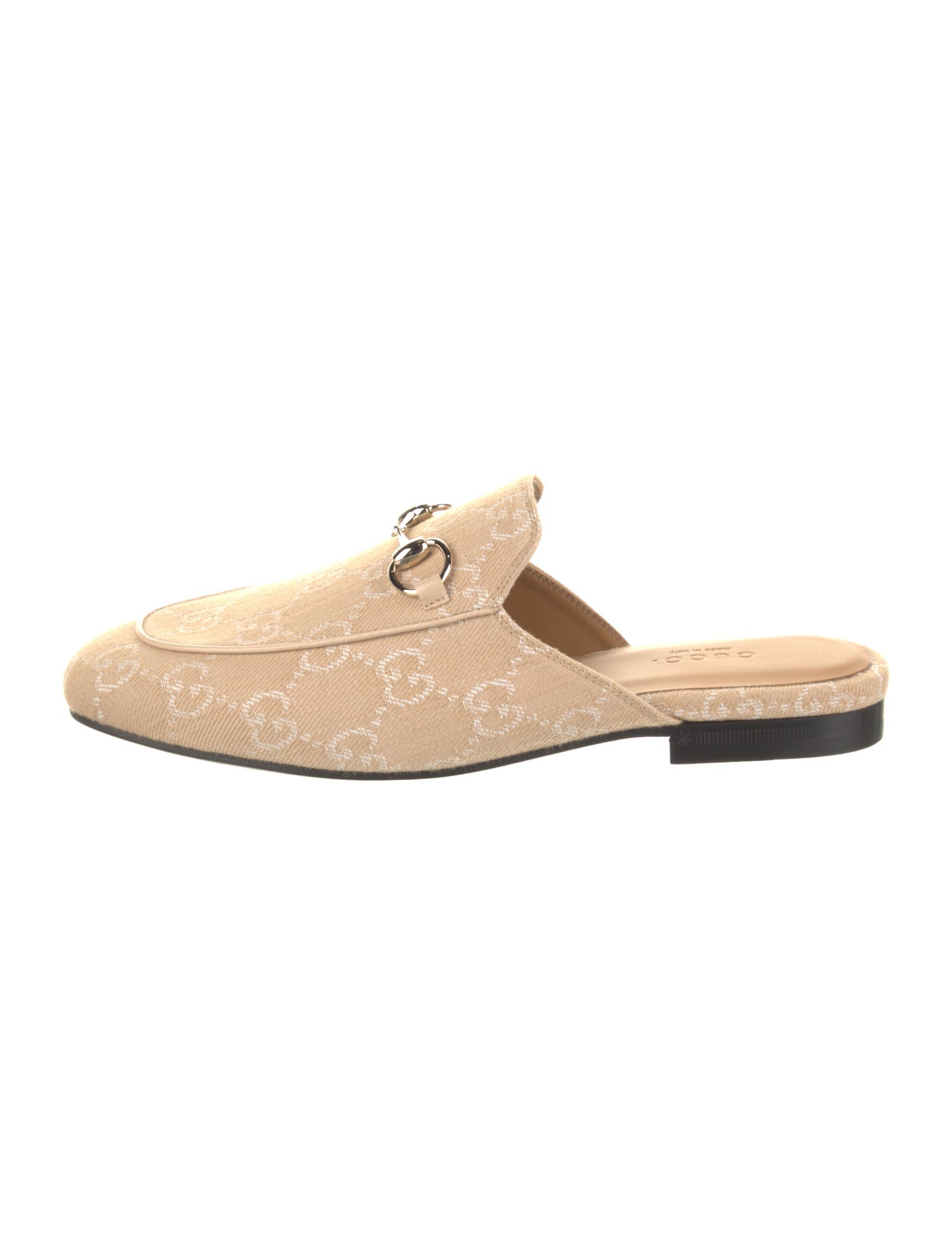 Gucci GG Canvas Leather Trim Embellishment Mules