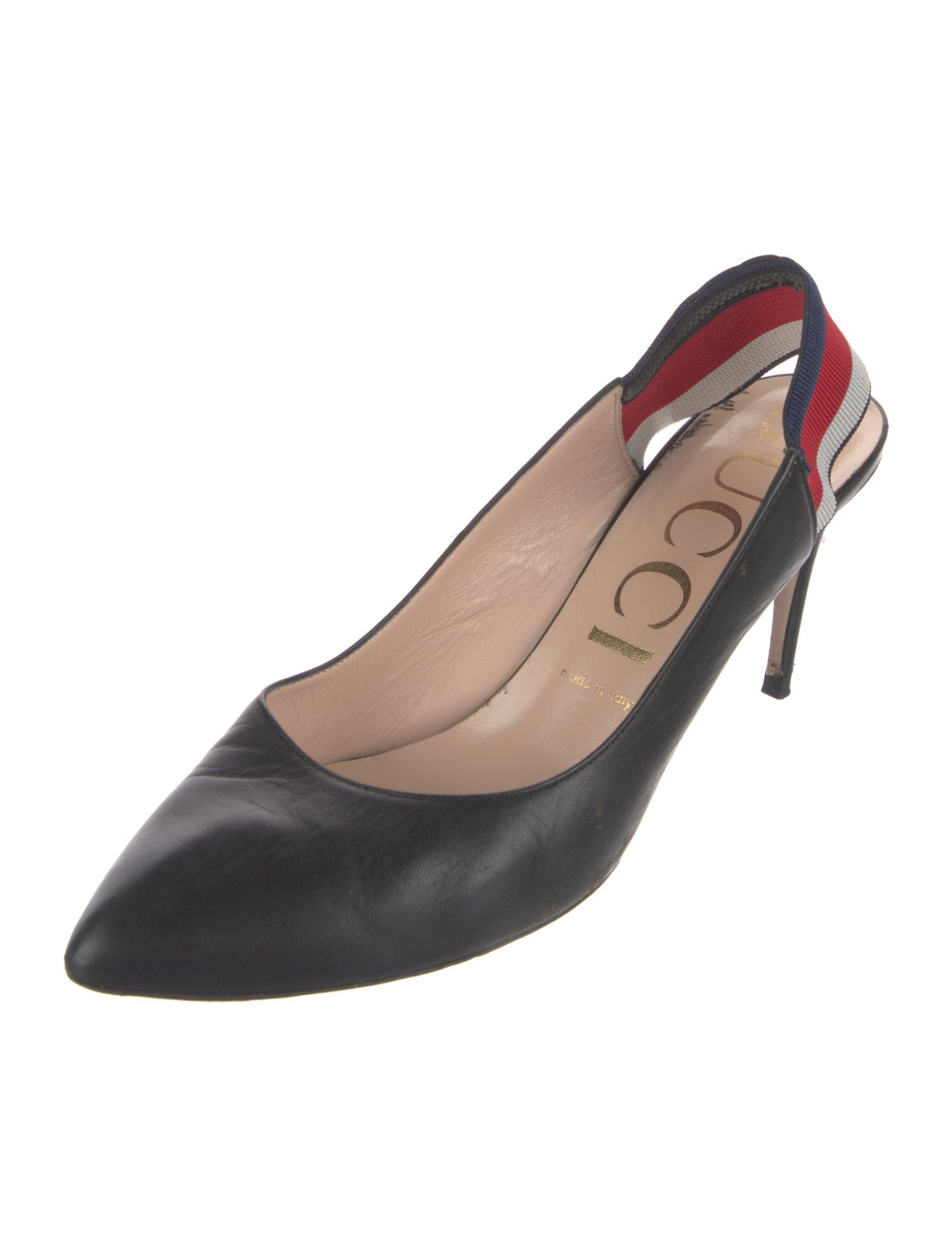 Gucci Sylvie Web Accent Leather Slingback Pumps