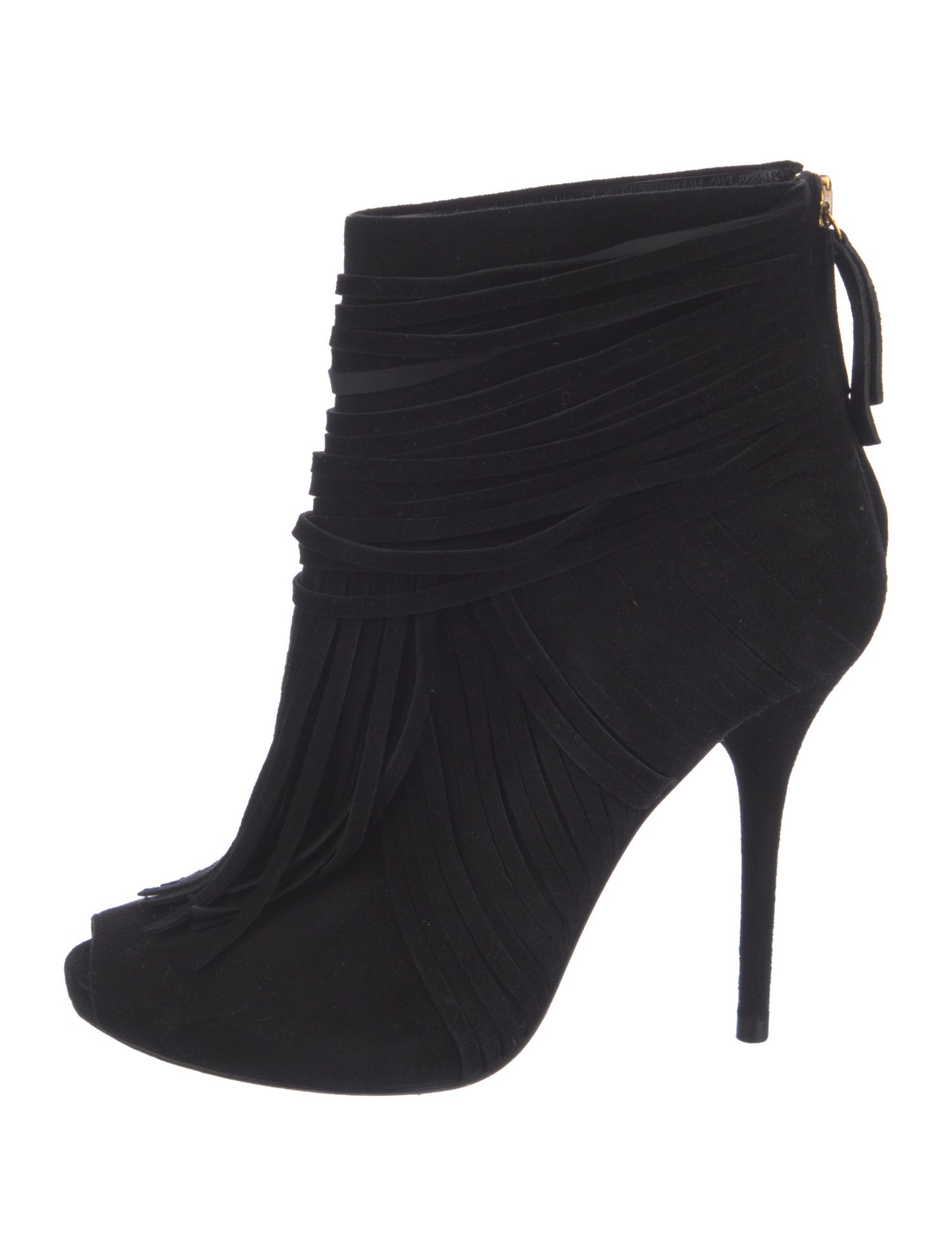 Gucci Suede Fringe Trim Accent Lace-Up Boots