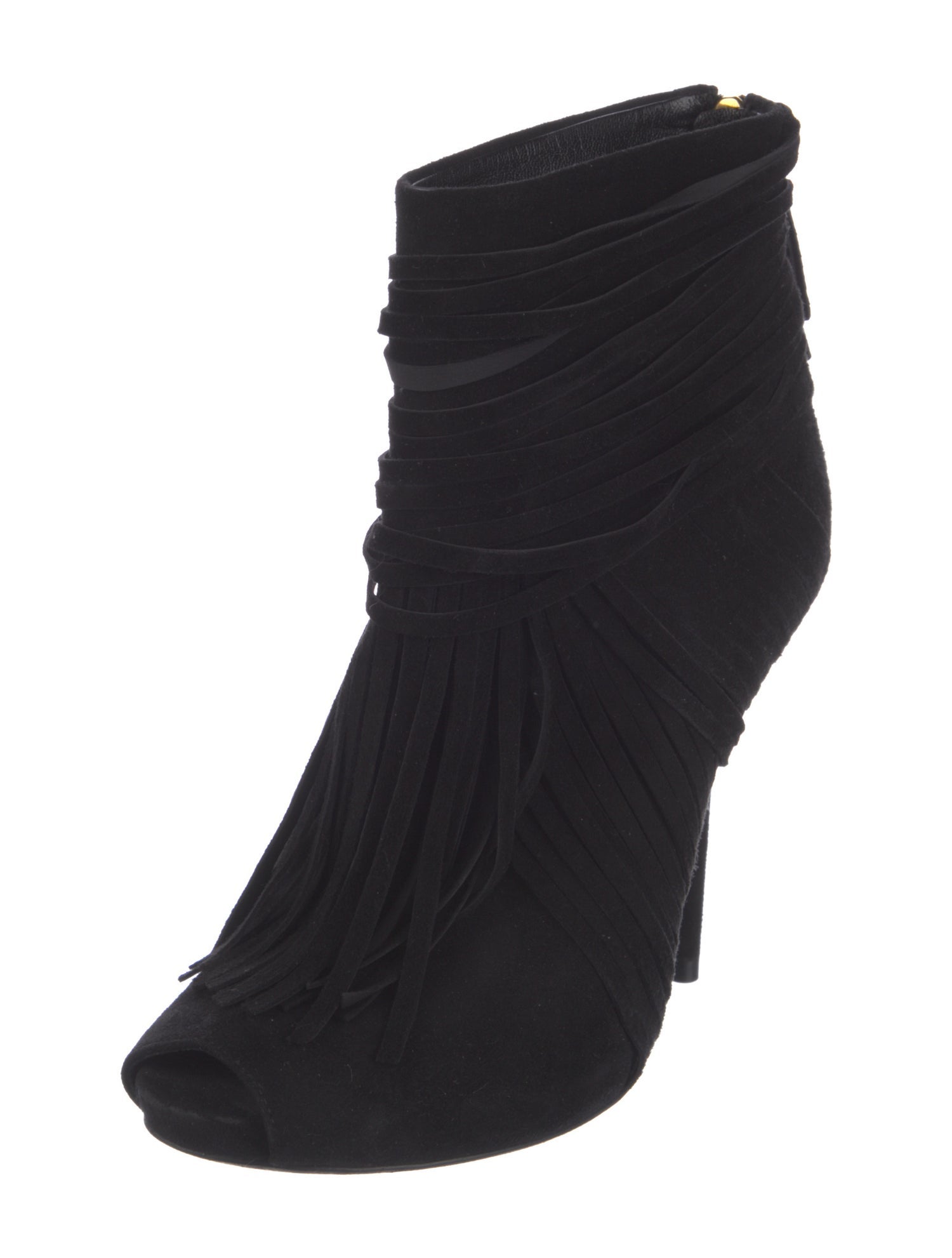 Gucci Suede Fringe Trim Accent Lace-Up Boots