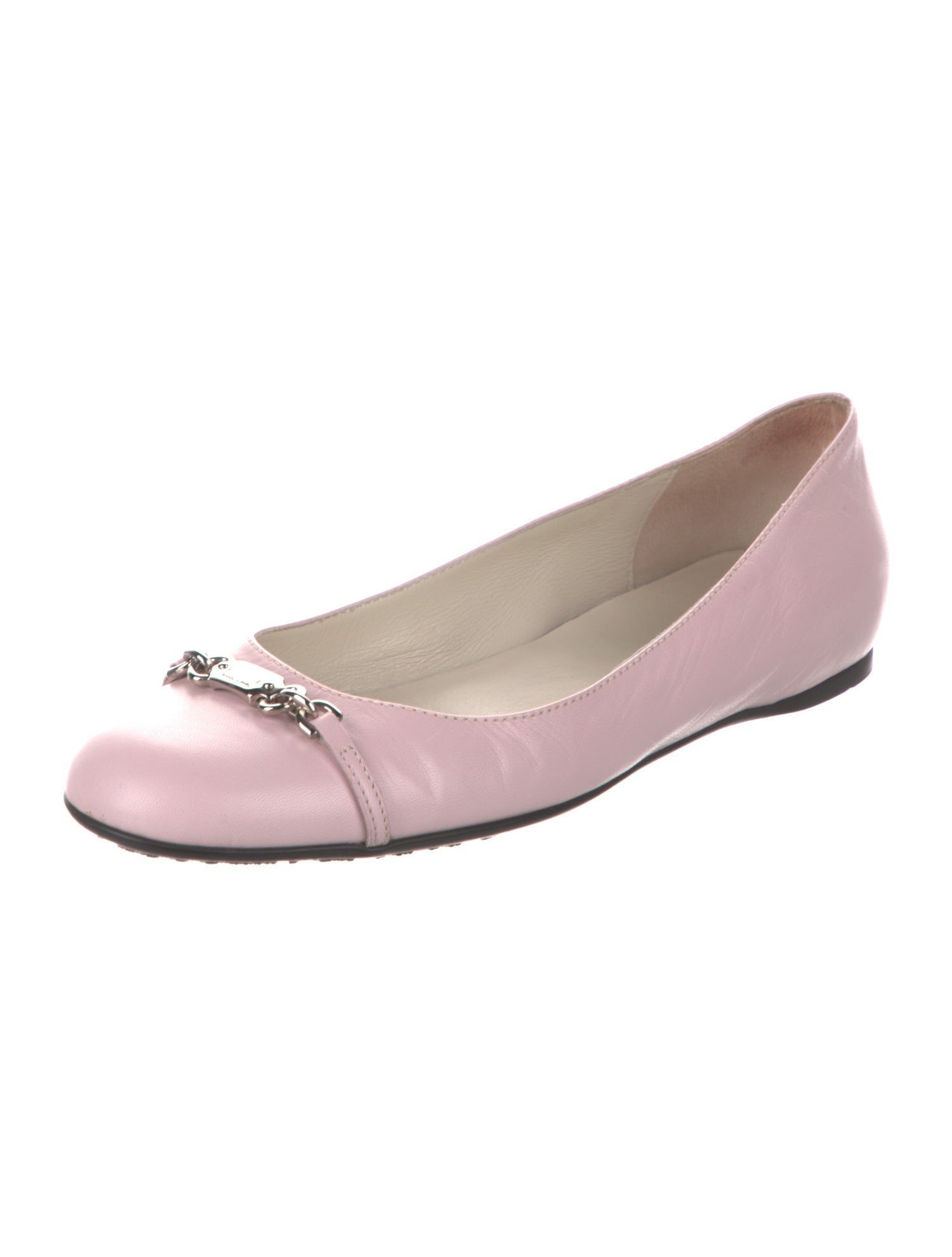 Gucci Chain-Link Accent Leather Ballet Flats