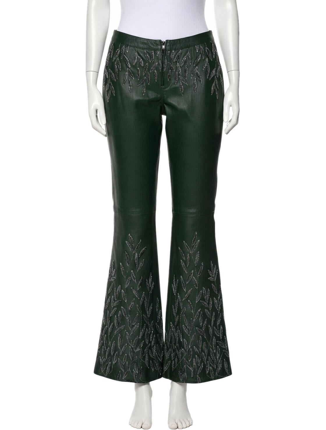 Gucci Vintage 1999 Embroidered Flared Leather Pants