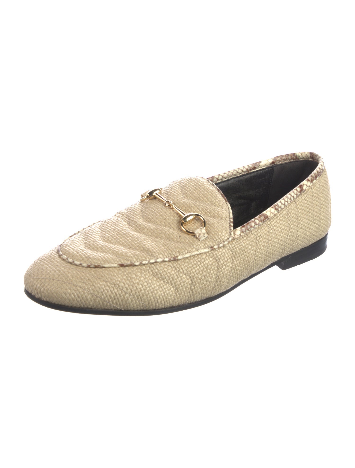 Gucci Horsebit Accent Raffia Loafers