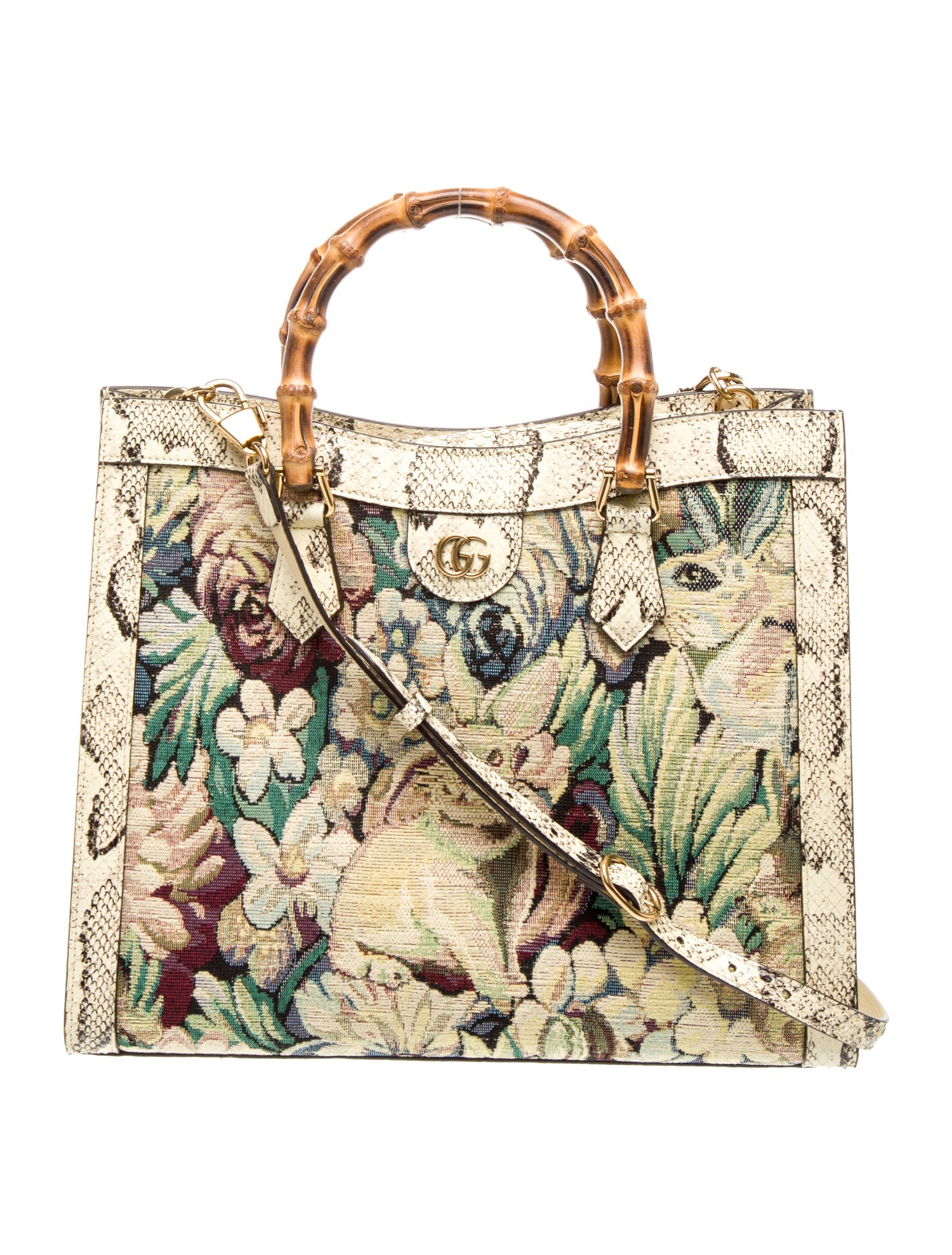 Gucci Canvas Diana Python Tote Bag Medium