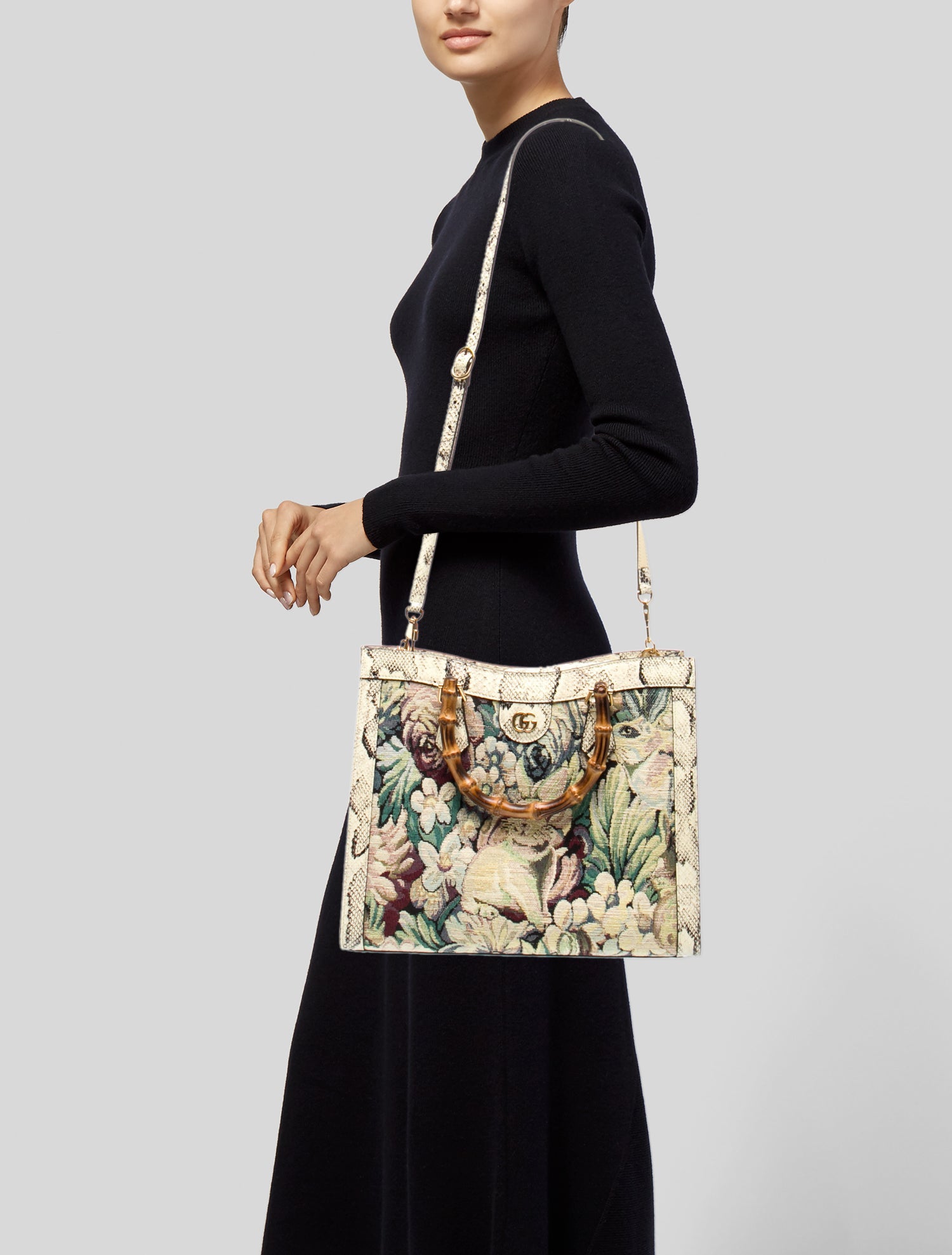 Gucci Canvas Diana Python Tote Bag Medium