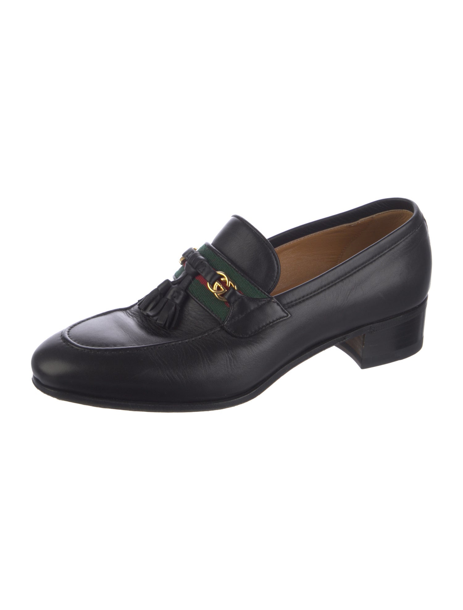 Gucci Web Accent Leather Loafers