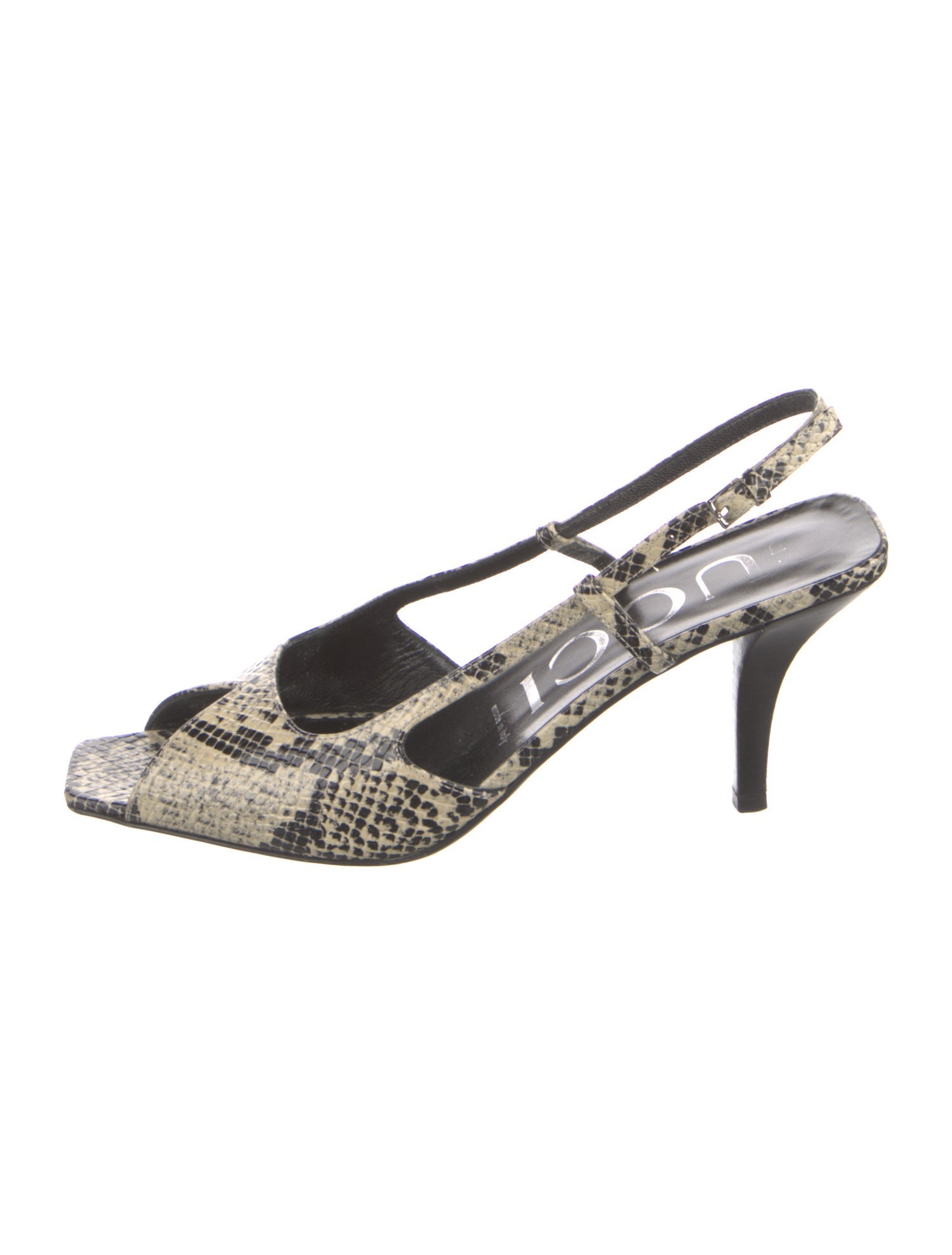 Gucci Embossed Leather Animal Print Slingback Sandals