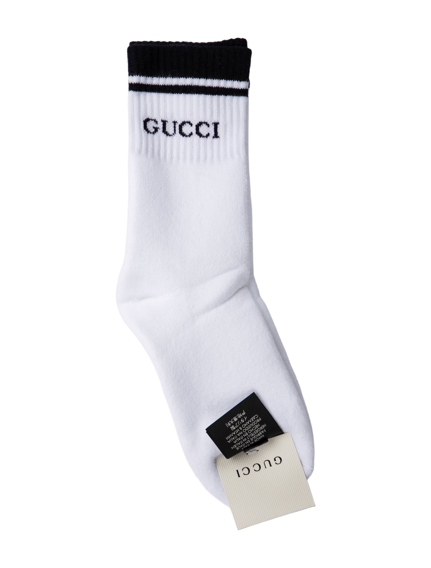 Gucci White Cotton Logo Calf Socks Size M w/Tags