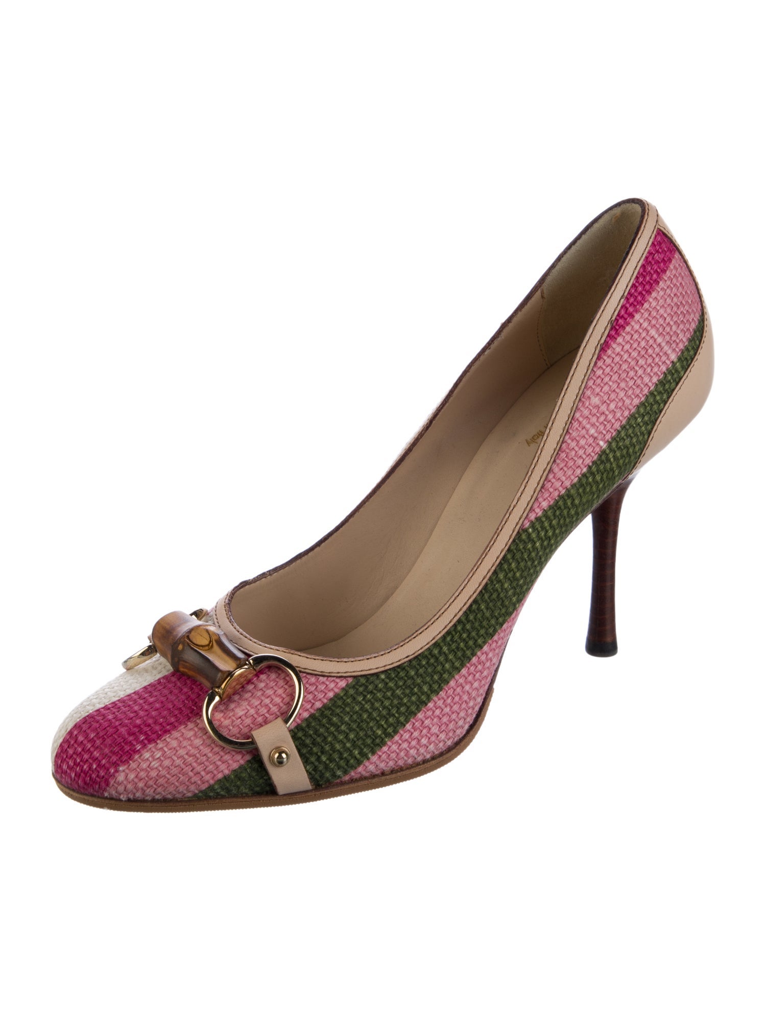 Gucci Hasler Horsebit Accent Leather Trim Embellishment Pumps