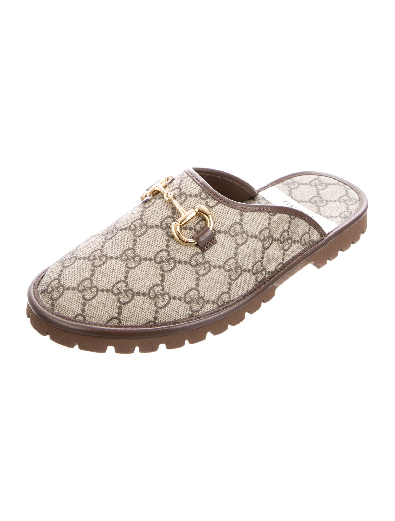 Gucci GG Canvas Leather Trim Embellishment Mules w/ Tags