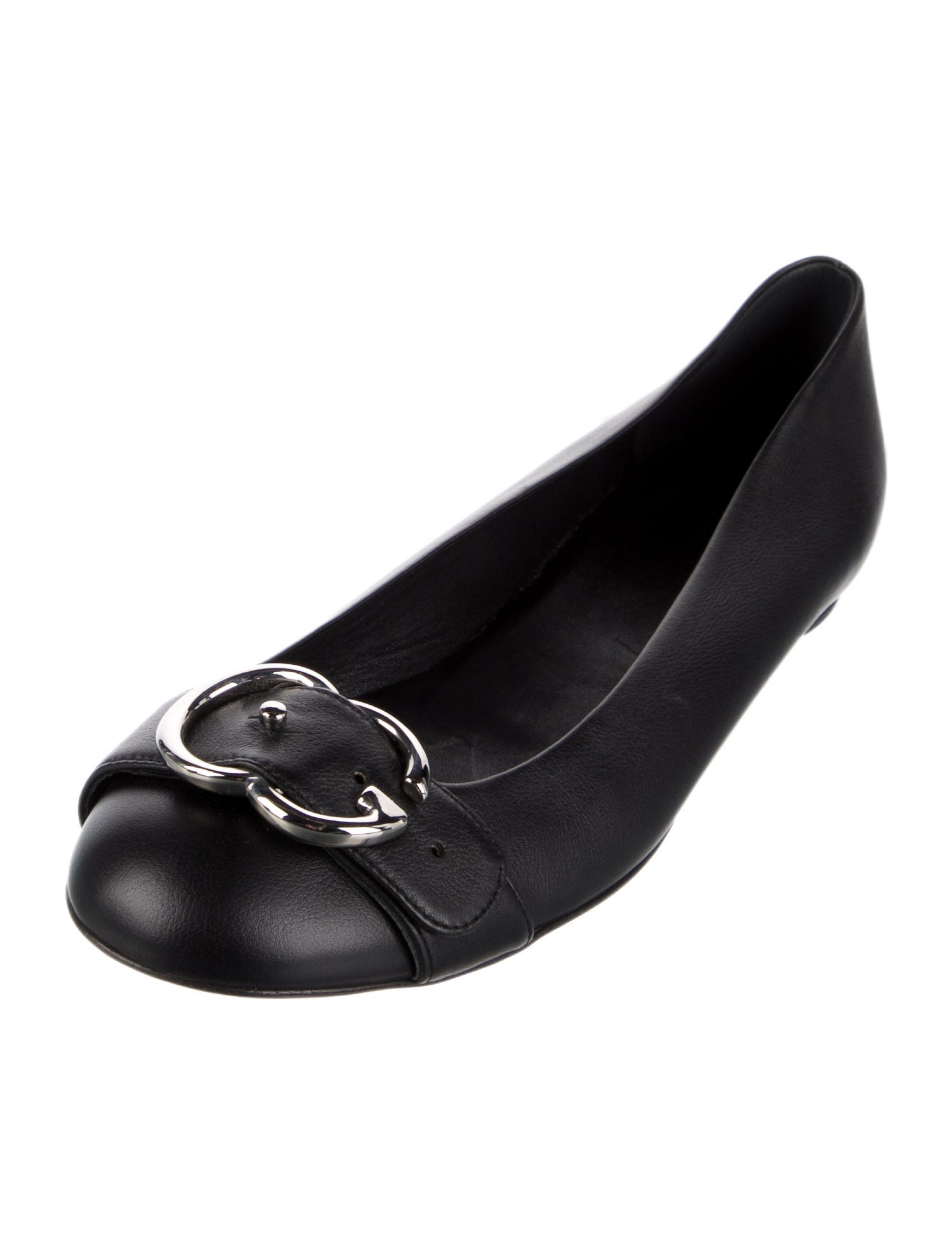 Gucci Sachalin Black Leather Flats Signature Logo Ballet Flats