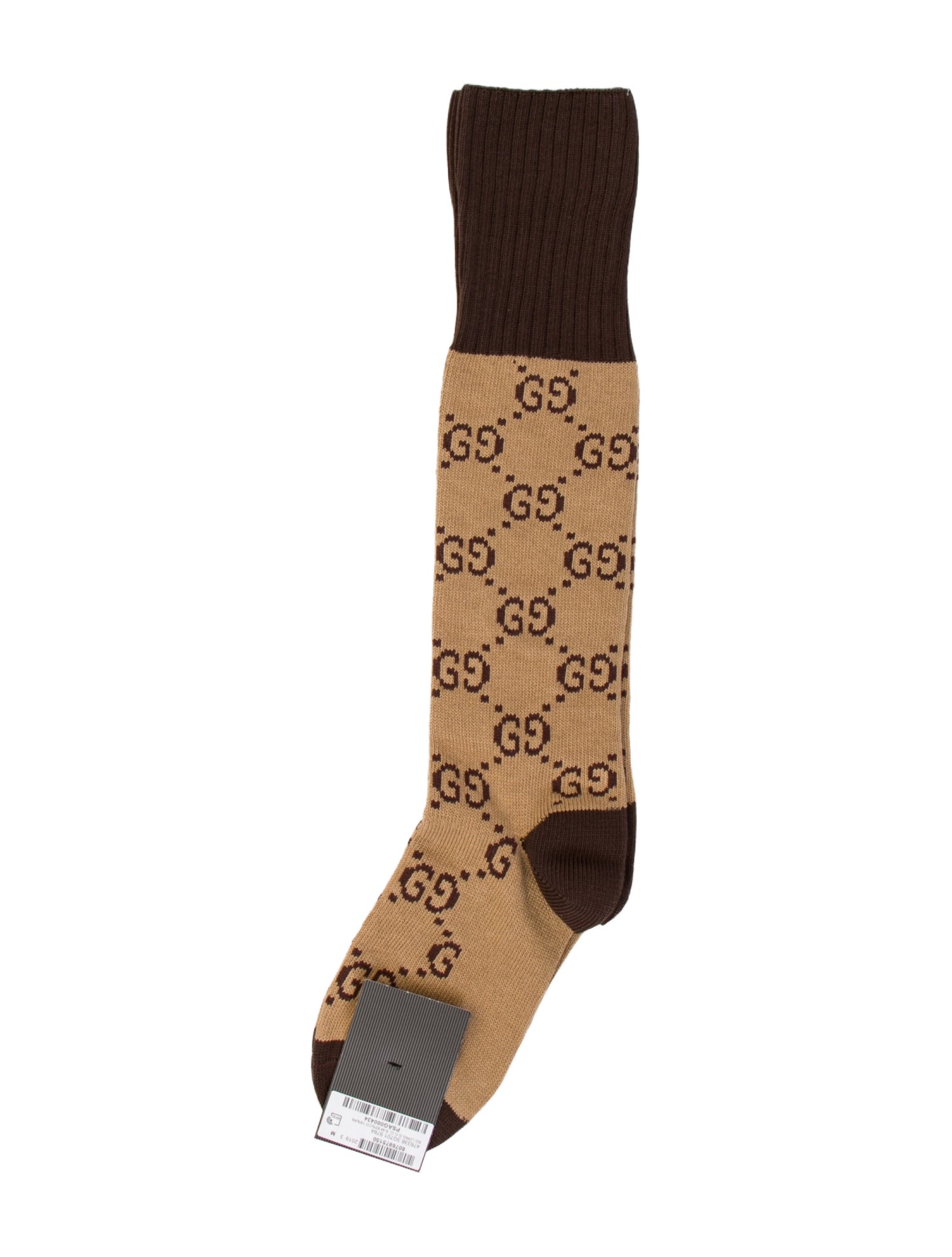 Gucci Brown Cotton GG Pattern Print Long Socks Size M w/Tags