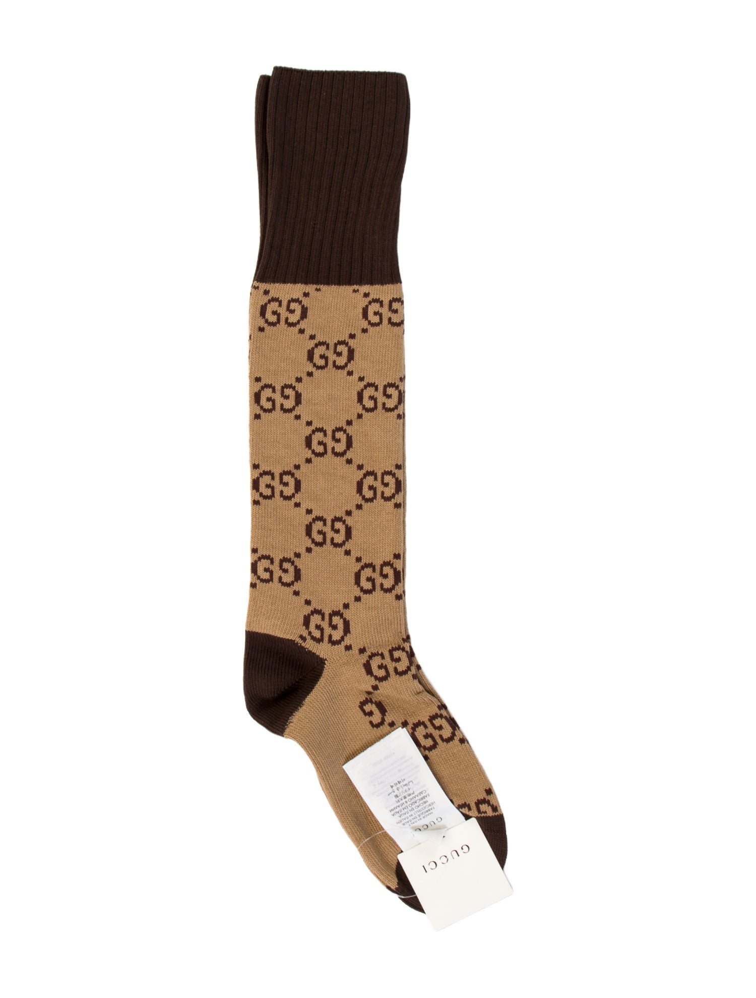 Gucci Brown Cotton GG Pattern Print Long Socks Size M w/Tags