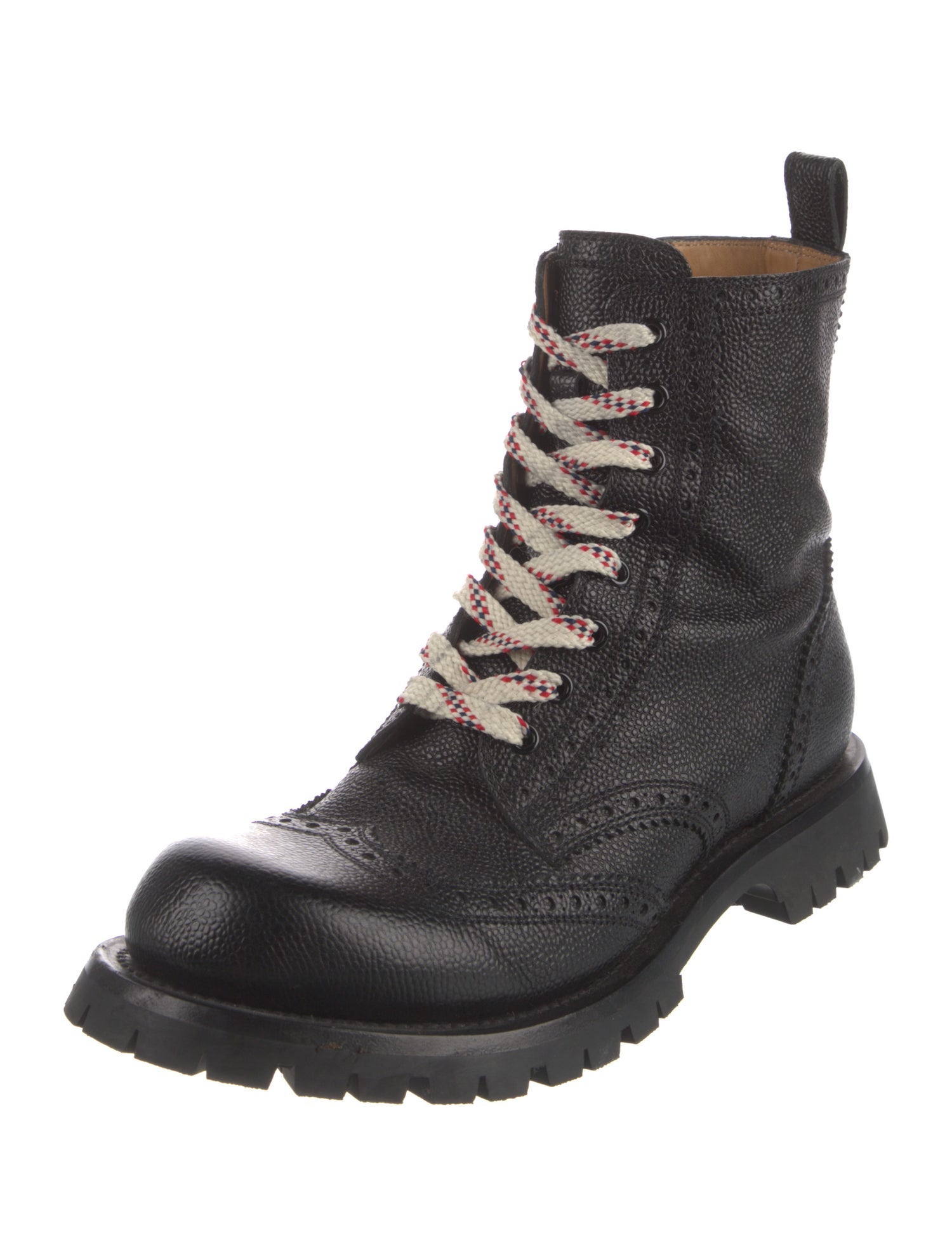 Gucci Sylvie Web Accent Leather Combat Boots