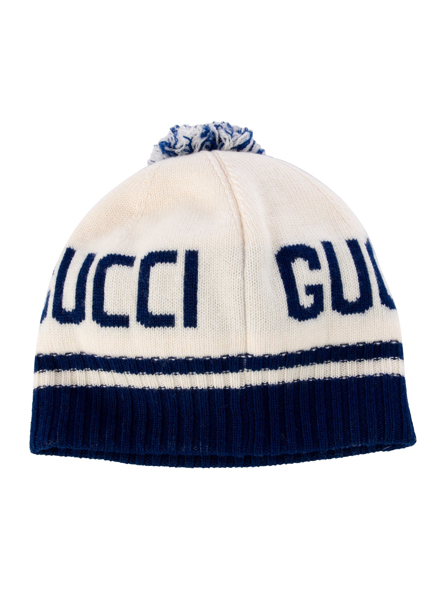 Gucci Blue Pattern Print Pom-Pom Accent Knitted Beanie