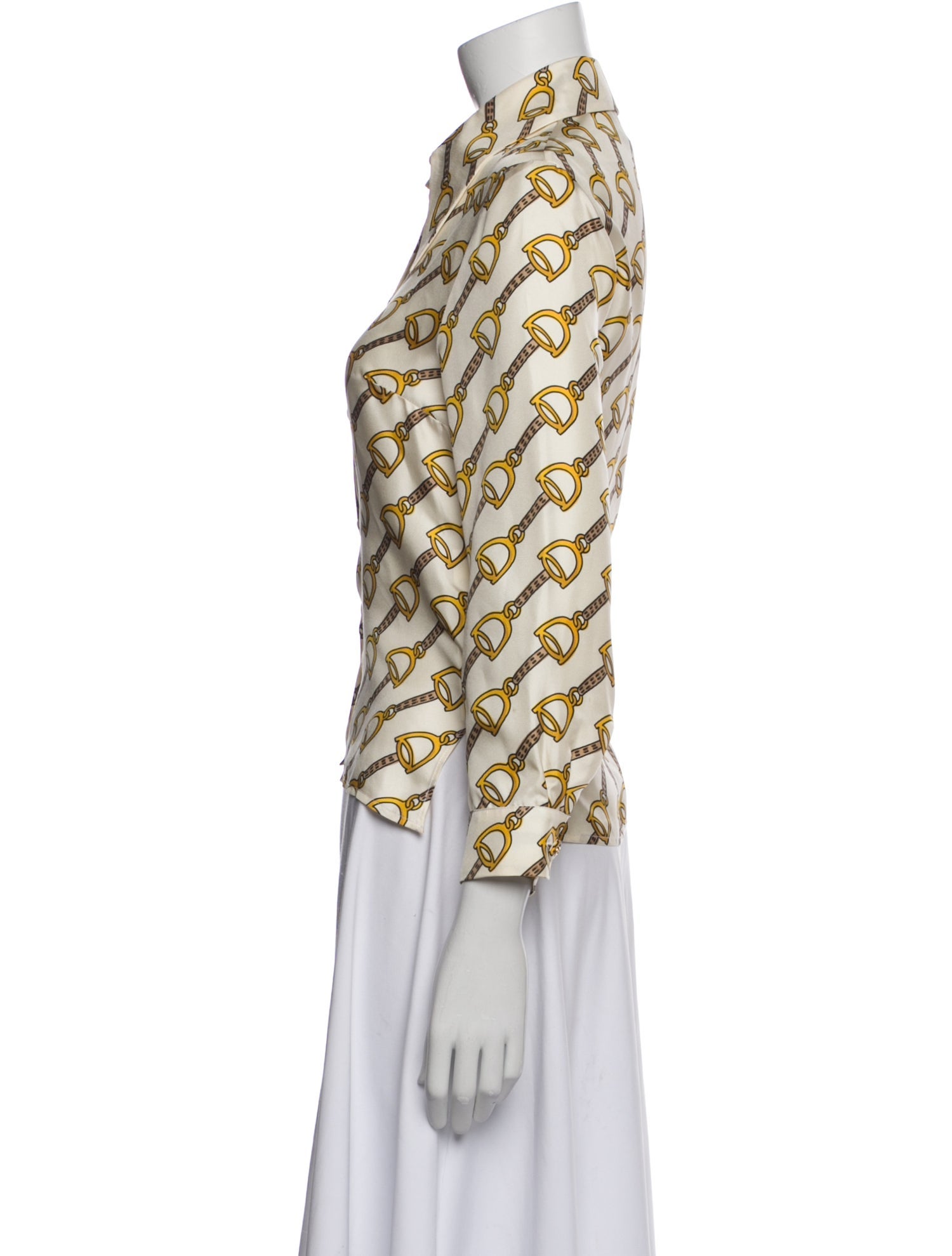 Gucci Printed Three-Quarter Sleeve Button-Up Top