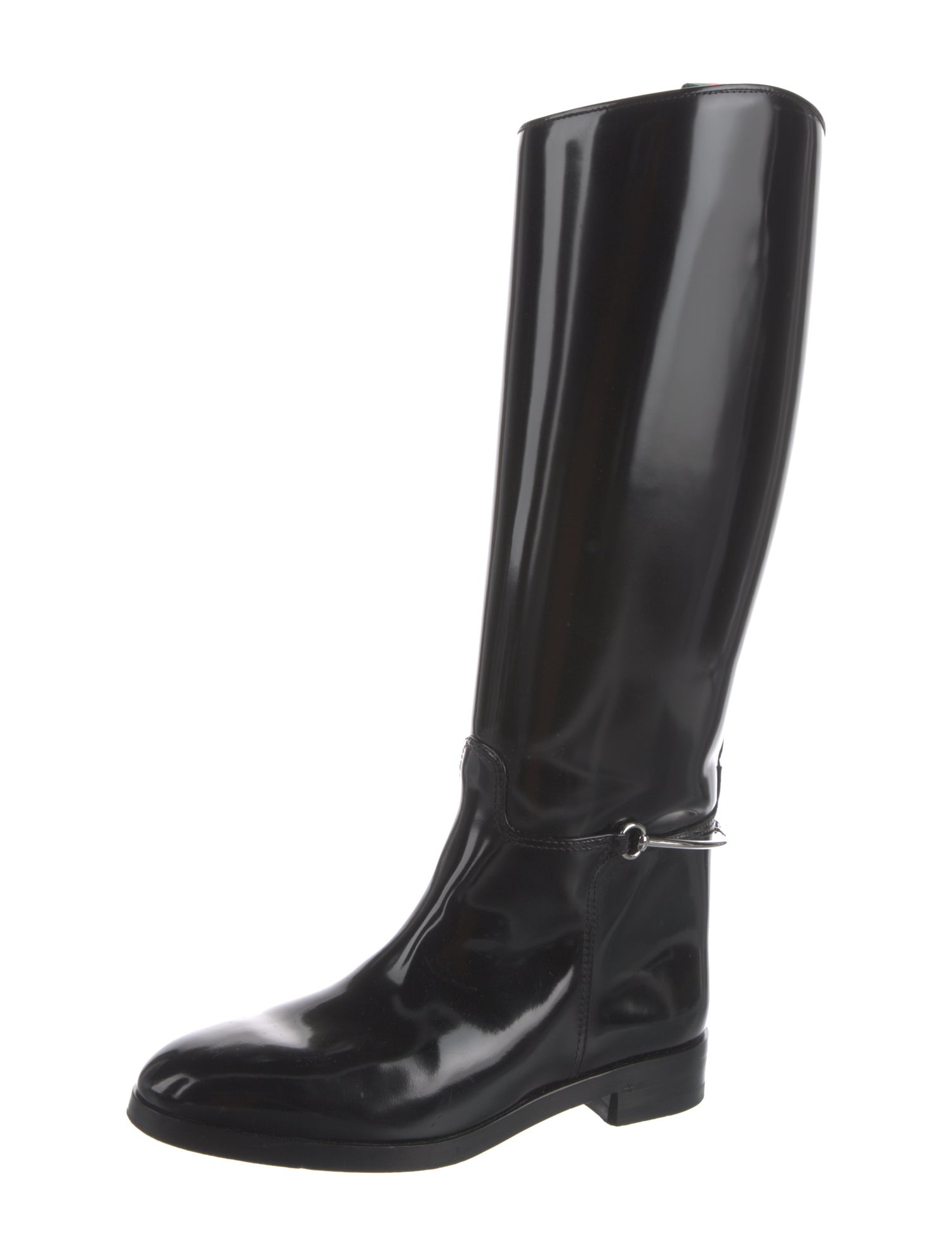 Gucci Web Accent Patent Leather Riding Boots