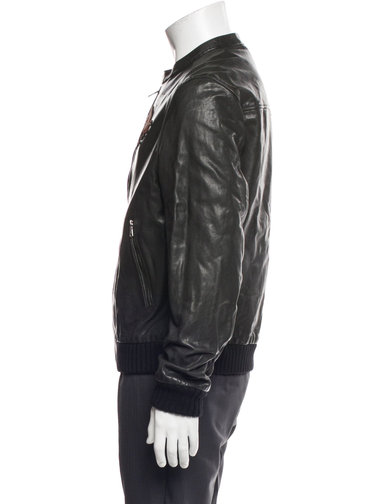 Gucci Bee Accent Calf Leather Moto Jacket