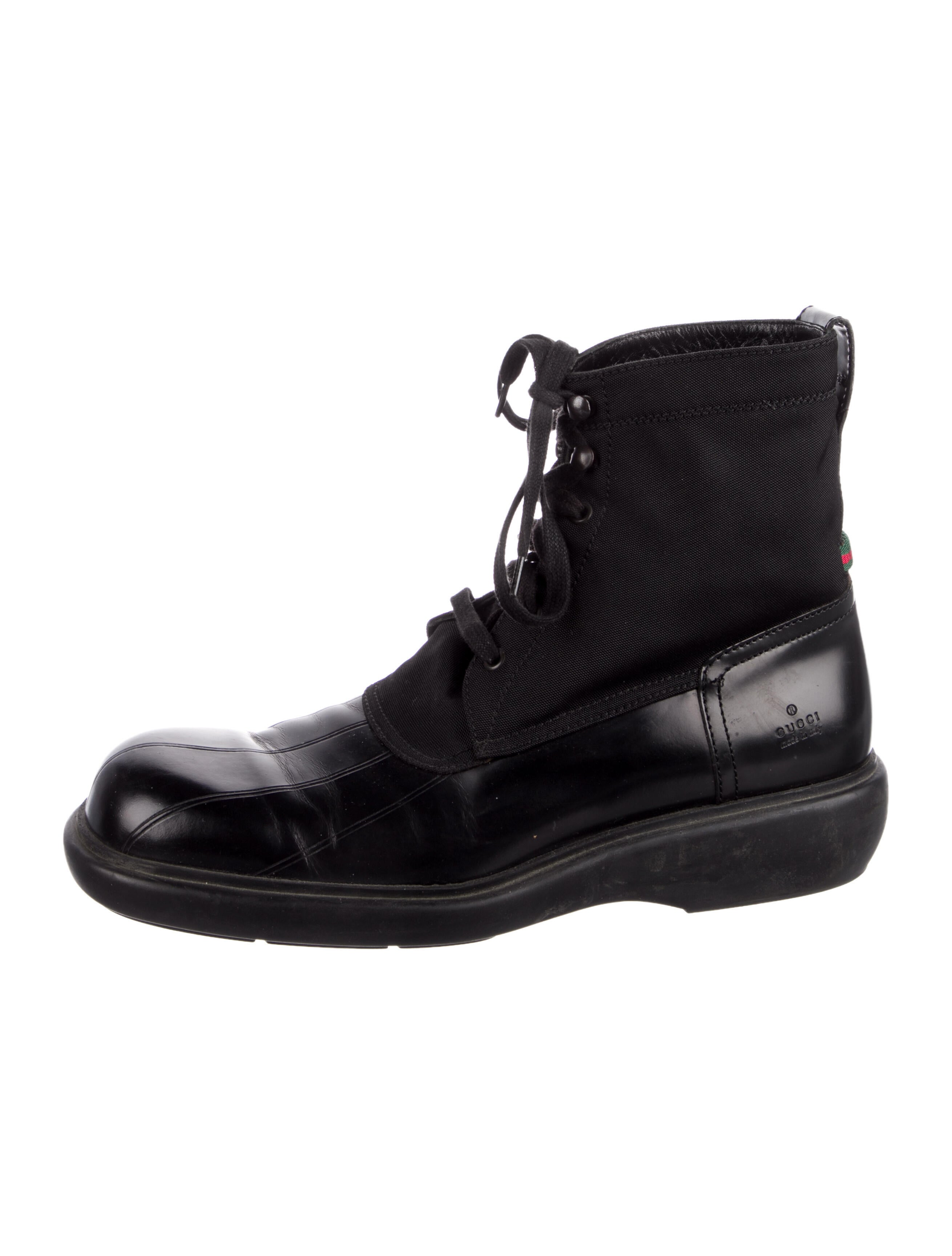 Gucci Web Accent Leather Lace-Up Boots