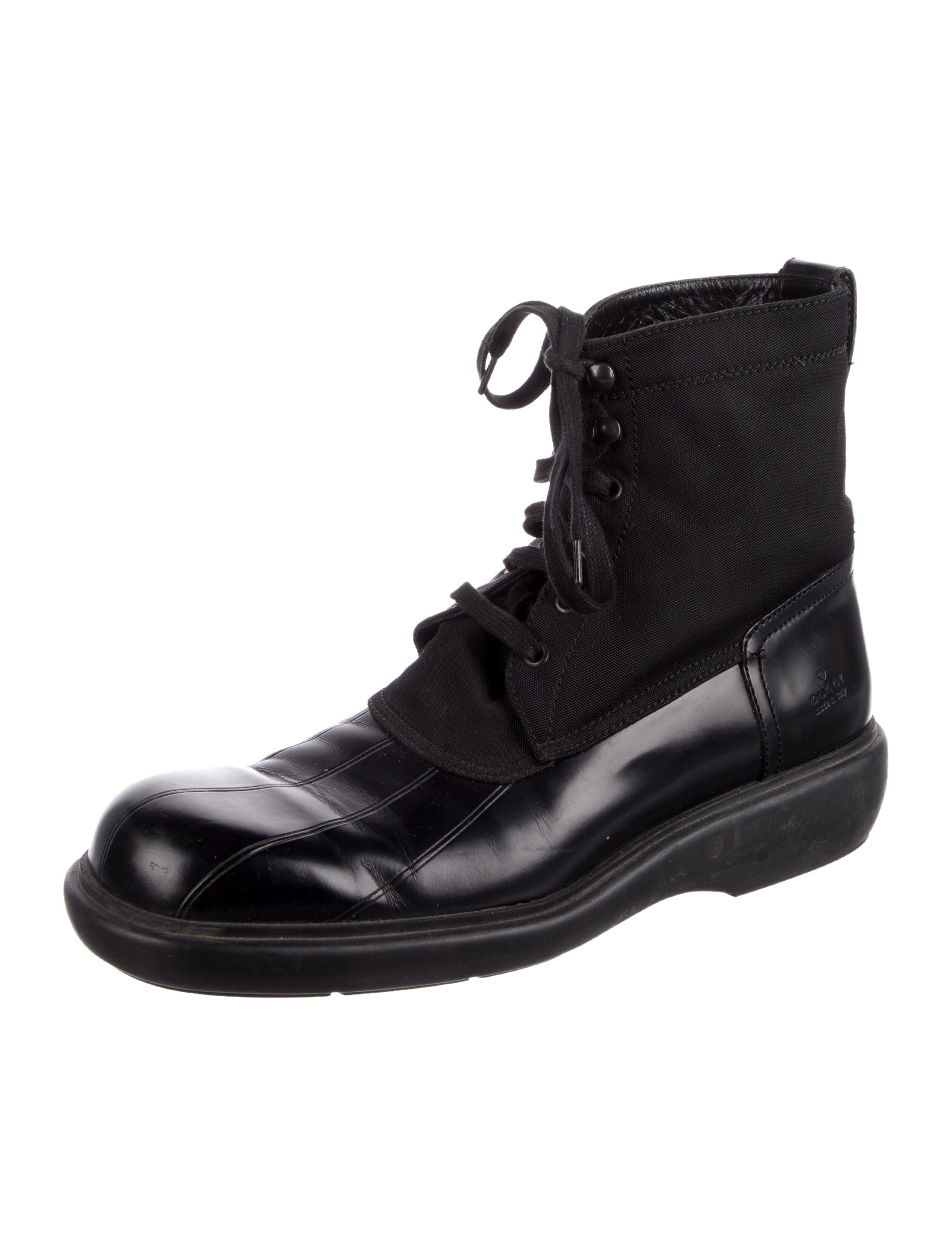 Gucci Web Accent Leather Lace-Up Boots