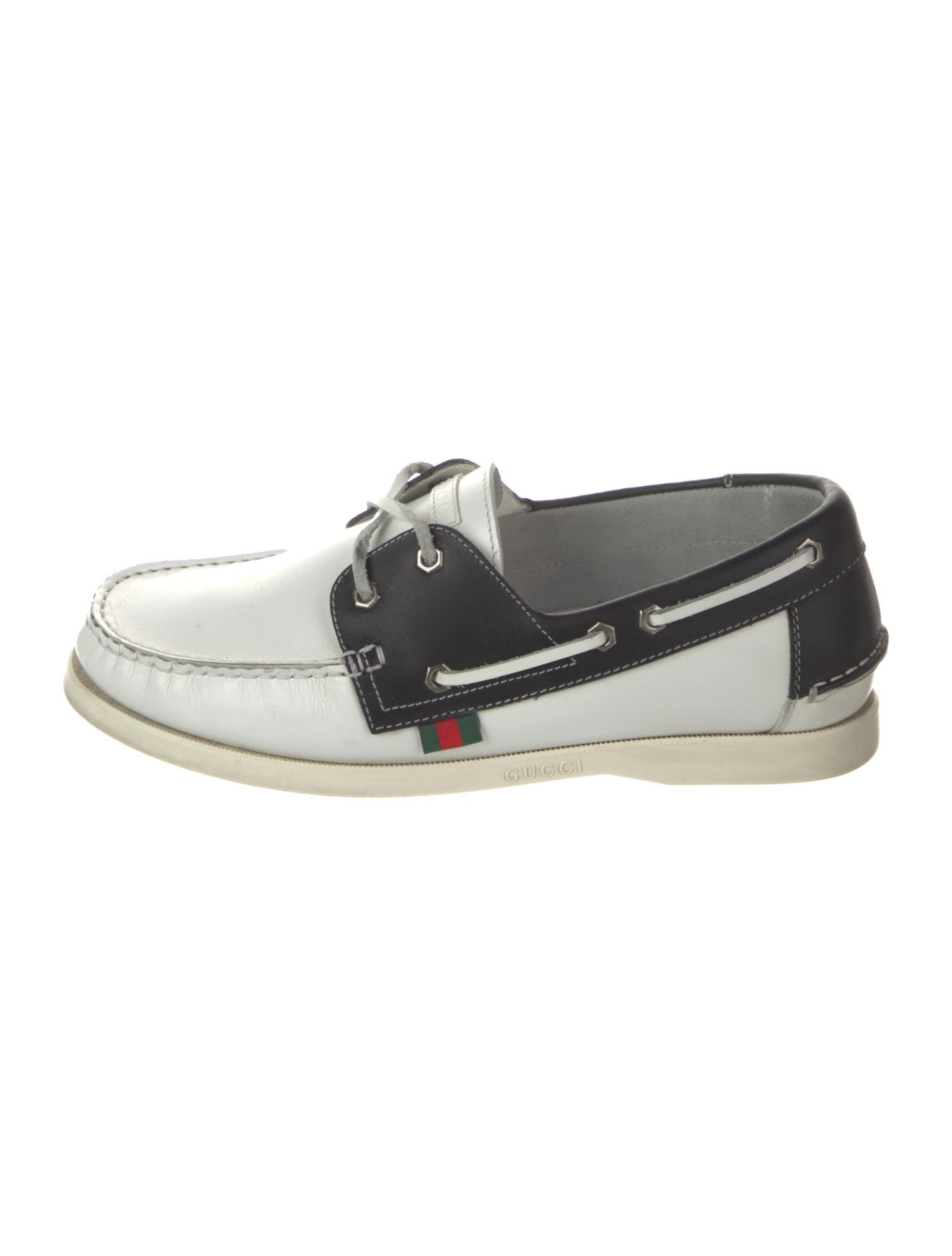 Gucci Web Accent Leather Boat Shoes