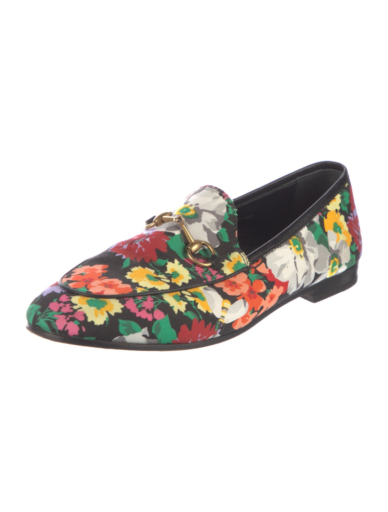 Gucci Flora Print Leather Trim Embellishment Loafers