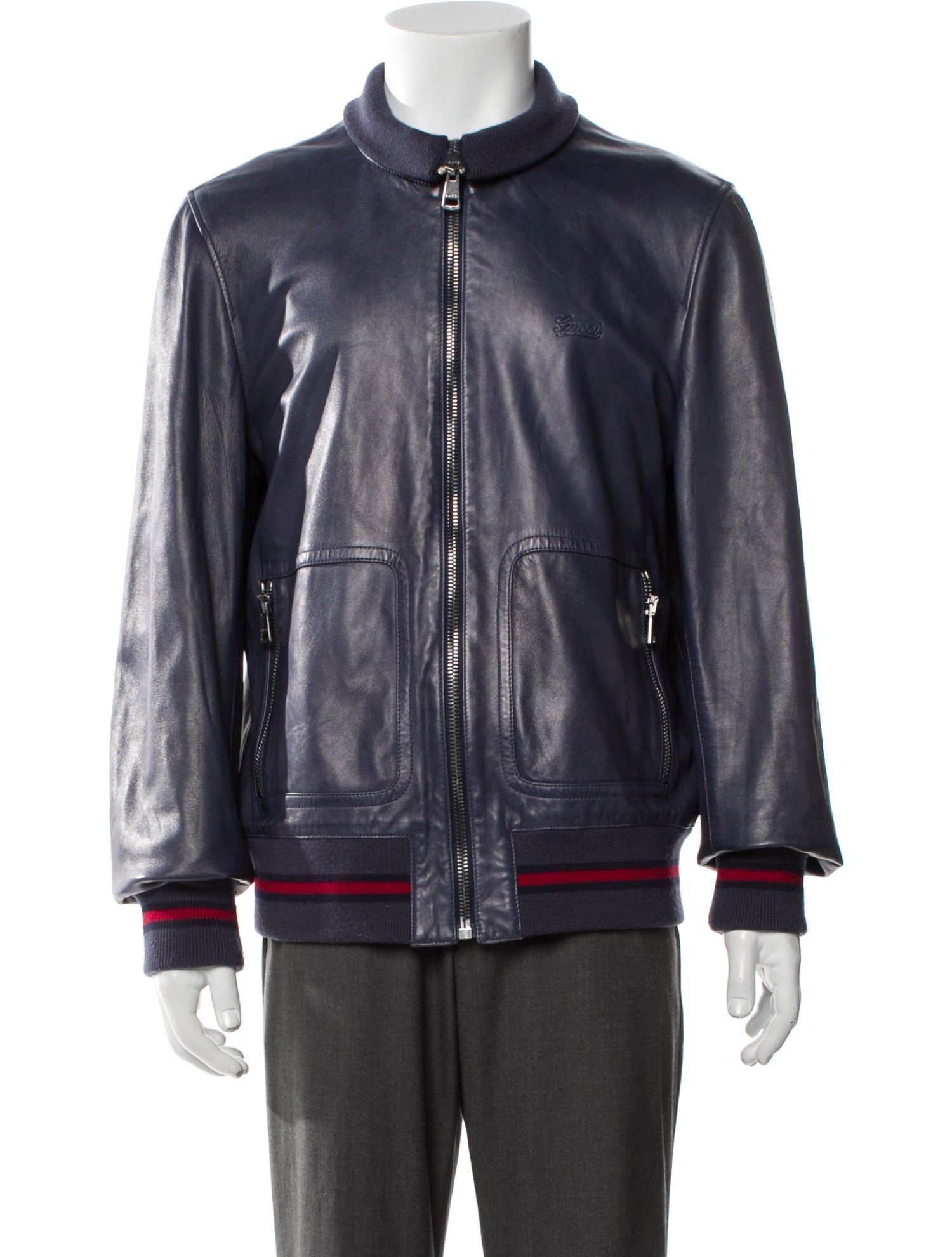 Gucci Web Accent Leather Moto Jacket