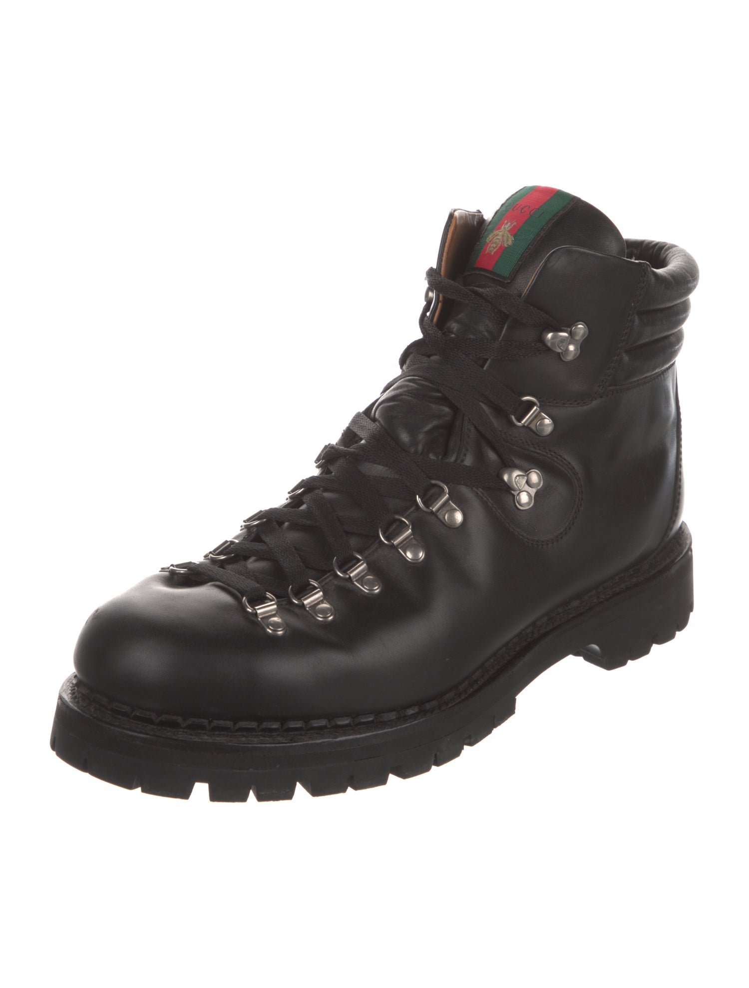 Gucci Web Accent Leather Hiking Boots